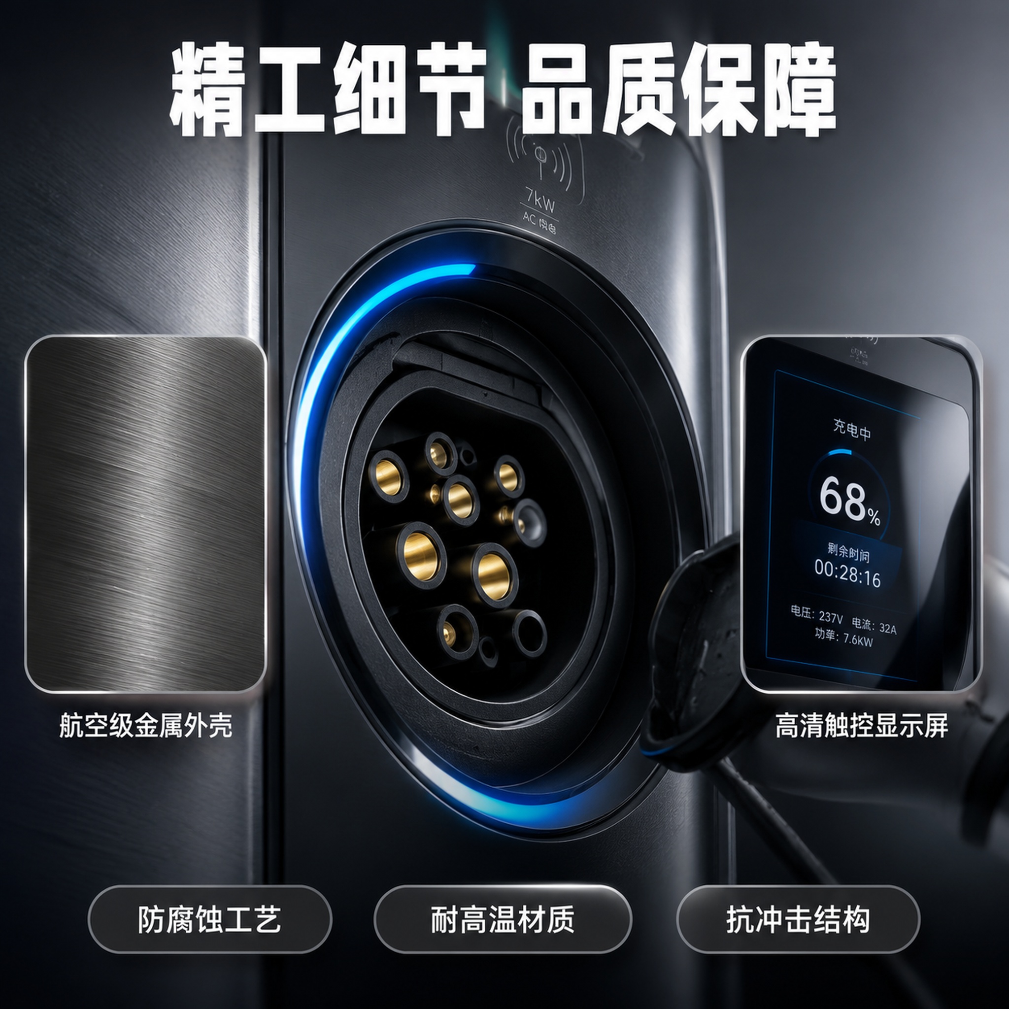 [主图-3] 智能充电桩材质工艺细节图 [氛围风格] 精工品质… - 图片创意预览