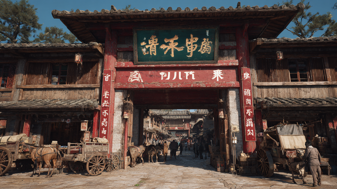 Anyun Castle Ruyun Inn gate scene, 3D realistic animation, spirit world city inn, tall attic buildin预览效果