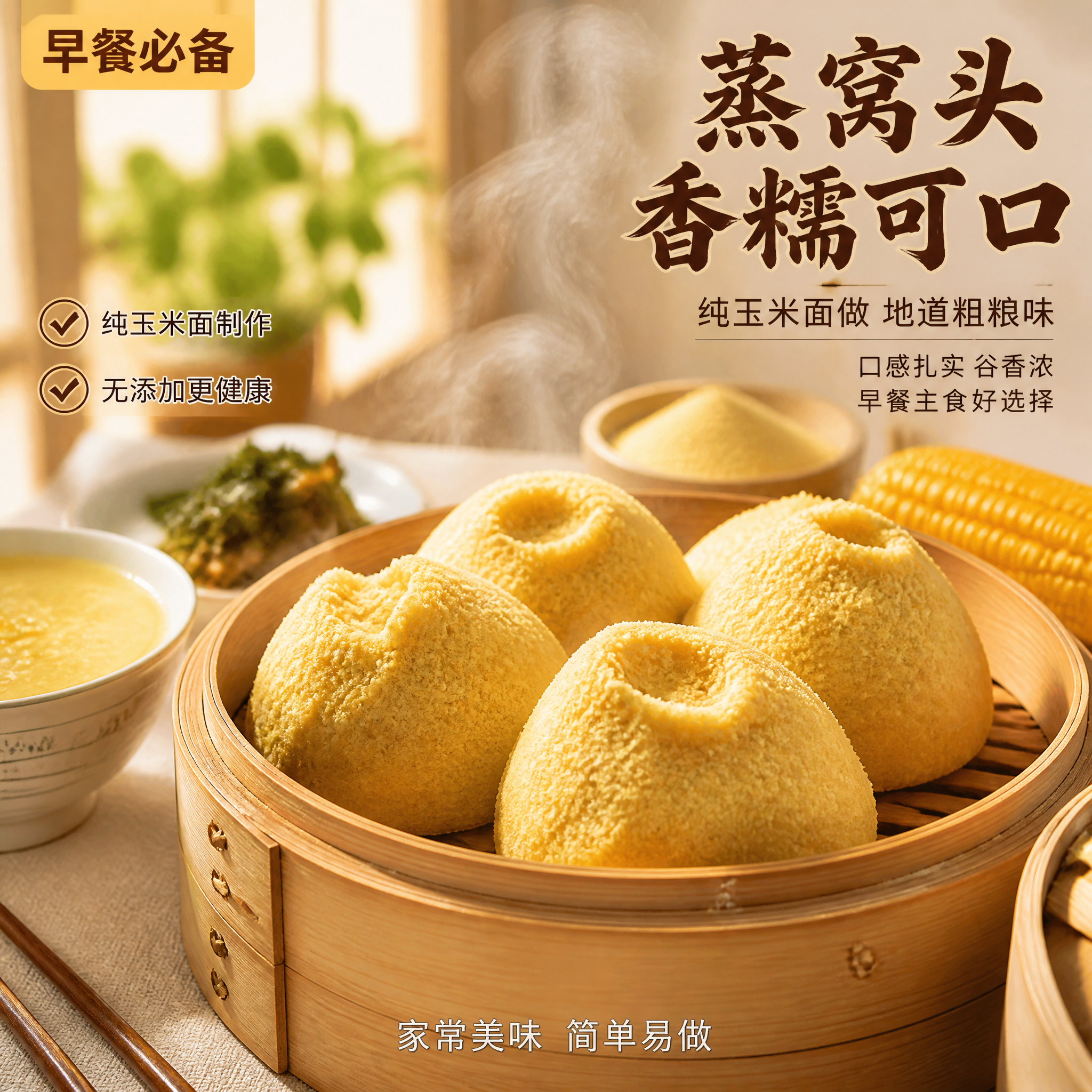 [主图-8] 玉米窝头成品展示 食用场景代入。 [氛围风格]… - 图片创意预览