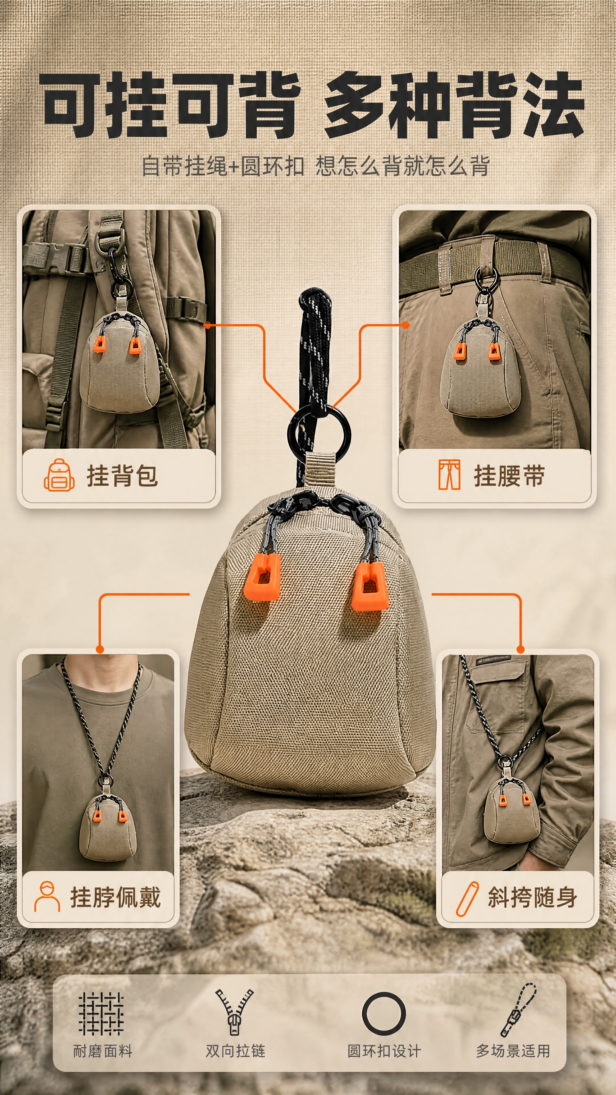 [商品] 使用【图1】卡其色多功能斜挎小包；商品处理：保留迷你… - 图片创意预览