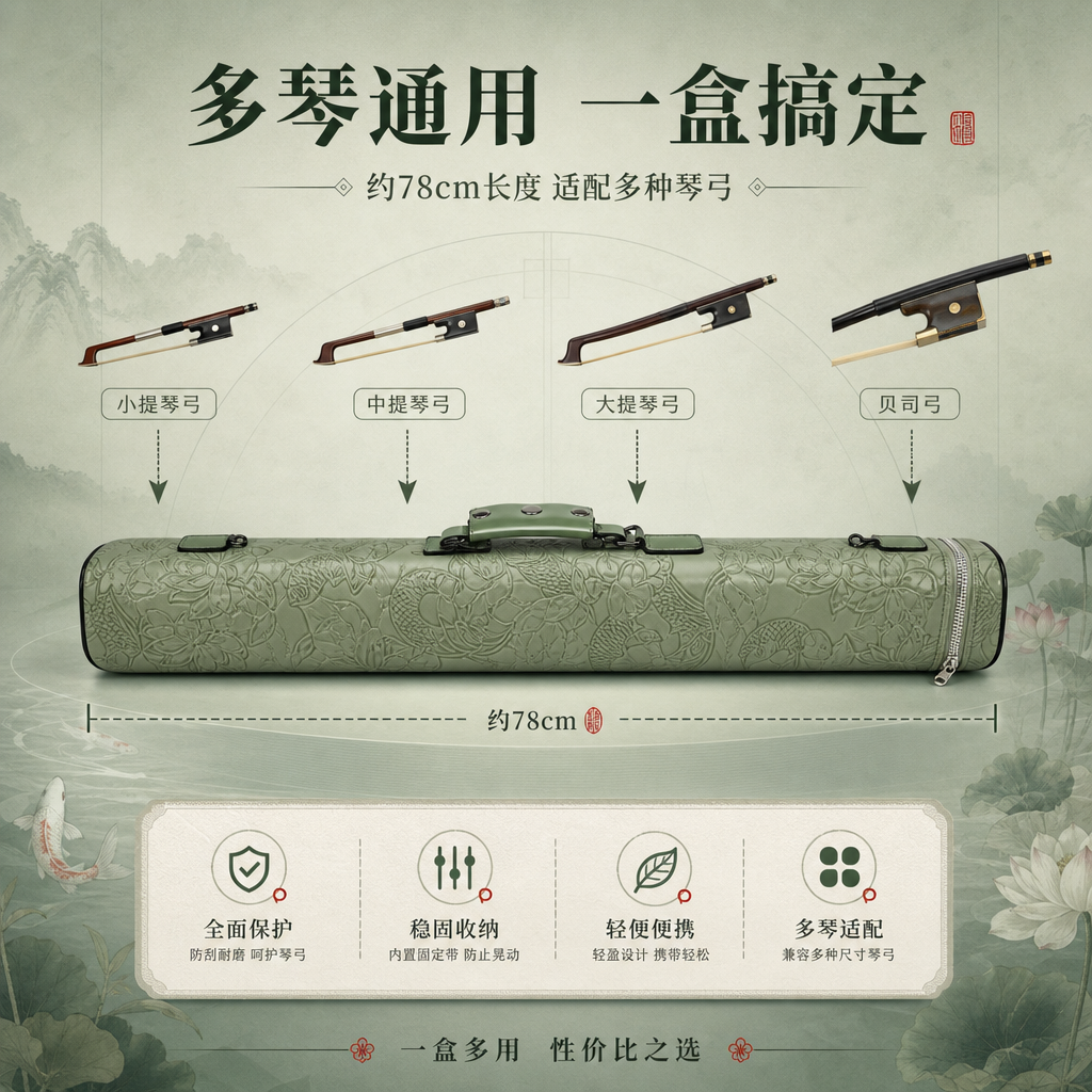 [商品] 使用【图1】豆绿色锦鲤荷花浮雕琴弓盒；商品处理：保留… - 图片创意预览