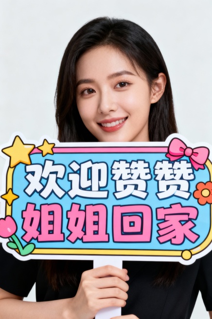 欢迎赞赞姐姐回家  设计个活泼点的手举牌预览效果