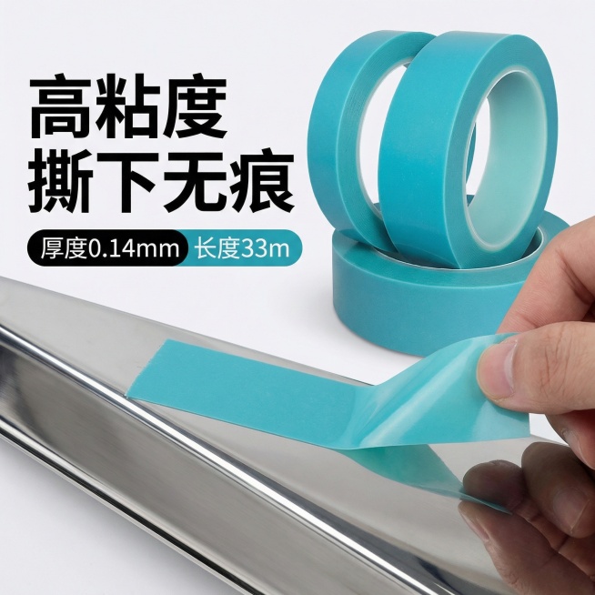3m4737T遮蔽胶带耐高温高粘度无痕喷漆PET半透明淡蓝色乙烯薄膜金属汽车精密精细喷漆曲面分界色划线单面胶贴生成五张淘宝主图1440*1440规格的 产品厚度0.14mm长度33m预览效果