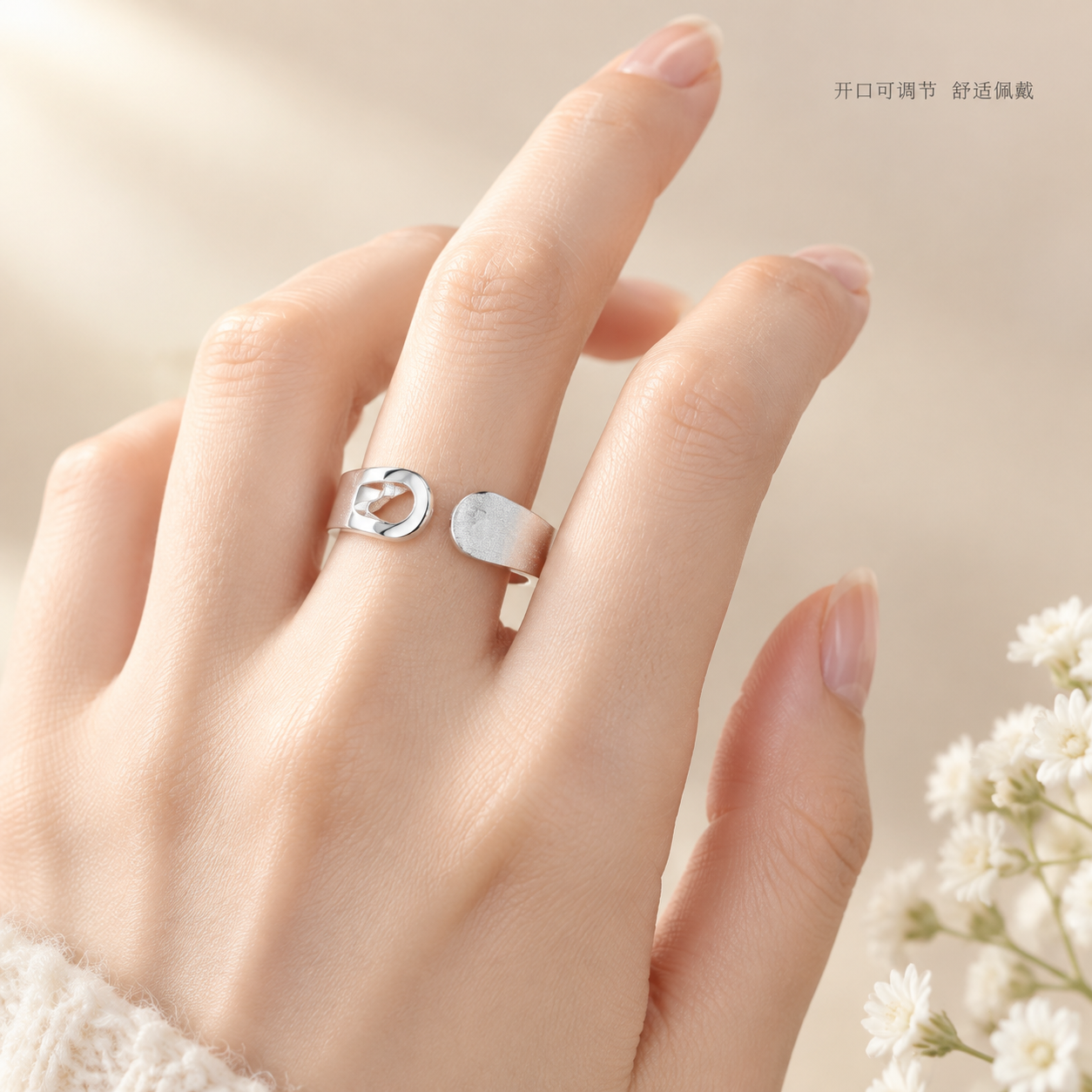 [主图-3] 足银999.9半窗戒指手模佩戴展示图，核心任务是… - 图片创意预览
