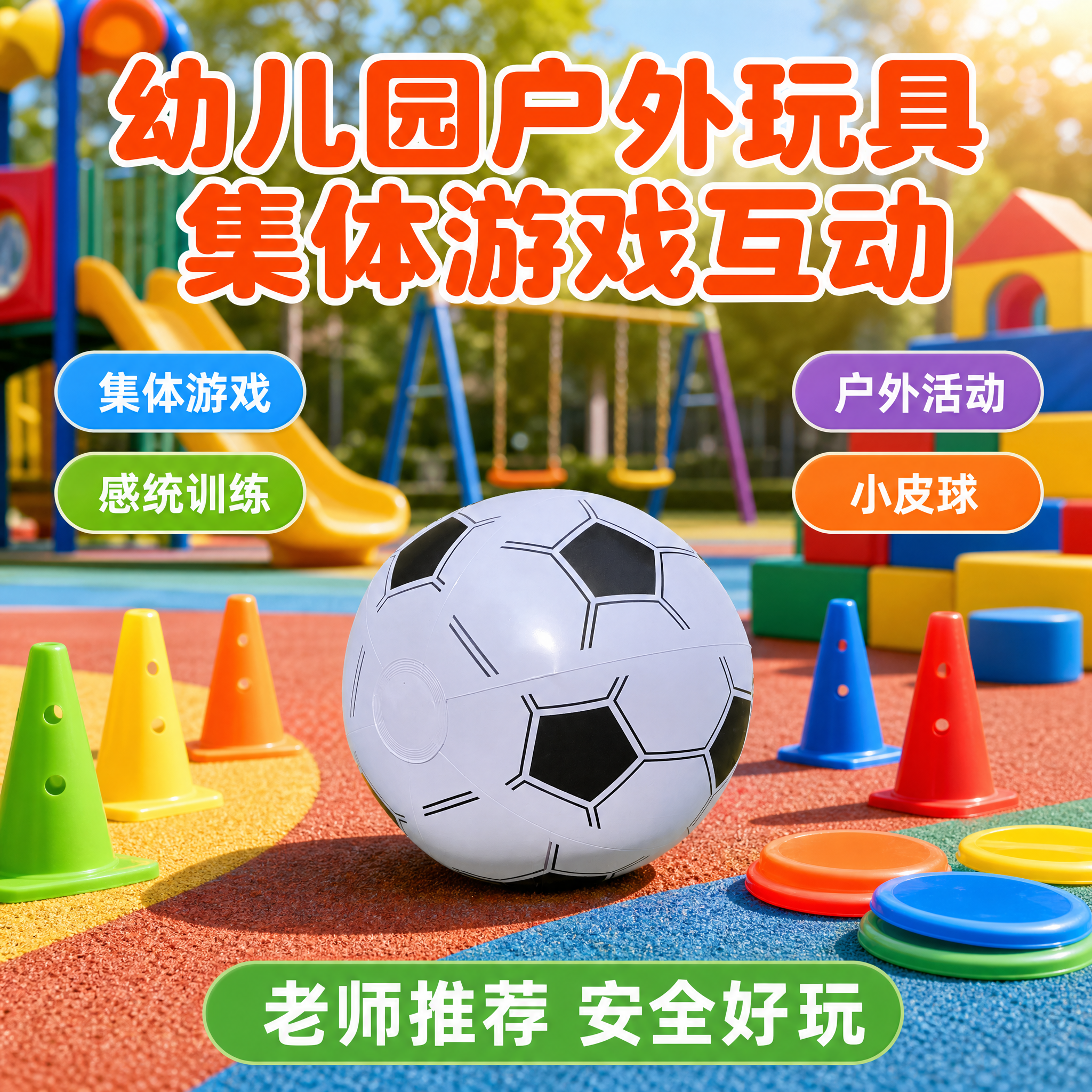 [主图-13] 幼儿园户外玩具 集体游戏互动。[氛围风格] 童… - 图片创意预览