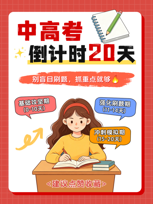中高考倒计时备考技巧分享小红书封面预览效果