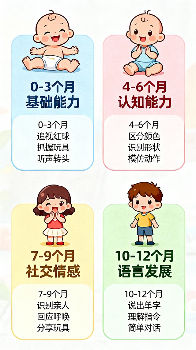 下面是我的商品详情页文案，请根据文案帮我设计商品详情页展示图。
0-1岁分月龄早教课程 · 每天5分钟，科学养育不焦虑

240个游戏视频 + 48期父母课堂，全年仅需99元



你是否也有这些困扰？

❌ 不知道0-1岁宝宝每个阶段应该培养什么能力？
❌ 想给宝宝做早教，但不知道从何入手？
❌ 看了很多育儿书，但实际操作还是不会？
❌ 老人帮忙带娃，但育儿观念不一致？
❌ 工作太忙，没时间研究早教方法？
❌ 担心错过宝宝敏感期，影响未来发展？

这套课程帮你全部解决！



1分钟了解这套课程

你将获得：
✓ 240个游戏视频（永久回看）
✓ 48期父母课堂（每周1期，育儿知识+答疑）
✓ 1本精装游戏手册（扫码看视频）
✓ 17大敏感期培养，覆盖46种核心能力
✓ 专属家长学习群（老师在线答疑）

适合人群：
✓ 0-1岁宝宝的爸爸妈妈、爷爷奶奶、外公外婆
✓ 想给宝宝科学早教但不知道怎么做的家长
✓ 工作忙没时间研究早教的家长

使用方式：
✓ 每天5分钟，1天1页，简单易用
✓ 扫码看视频，老人阿姨也会用
✓ 不需要购买额外教具，生活物品即可



0-1岁17大敏感期完整培养体系

基础能力（0-3个月）
• 大运动：翻身、爬行、站立
• 精细动作：抓握、捏取
• 感官发育：视觉、听觉、触觉

认知能力（4-6个月）
• 物体恒存、因果关系
• 空间感知、模式识别

社交情感（7-9个月）
• 依恋关系、情绪认知
• 社交互动、自理能力

语言发展（10-12个月）
• 语音感知、词语理解
• 简单表达

每个游戏精准对应月龄发展需求



真实效果反馈

超过10000+宝妈已购买，好评率98%

@苏州-7个月-妞妞-奶奶
"妞妞玩得开心，我学会了科学带娃的方法，儿子媳妇都说带娃越来越专业了！"

@大连-10个月-甜甜-妈妈
"8个月开始用课程，现在10个月，知道'送玩具回家'了，这个意识建立太宝贵了！"

@北京-5个月-豆丁-姥姥
"4个月翻身困难，用课程游戏互动，3周后满5个月已经能自如翻身了！里程碑式的进步太惊喜了！"

【使用方便简单】



为什么选择这套课程？

专业团队研发
✓ 基于脑科学儿童发展心理学
✓ 参考蒙台梭利敏感期理论
✓ 细化到月龄周龄，精准对应
✓ 17大敏感期培养46种核心能力