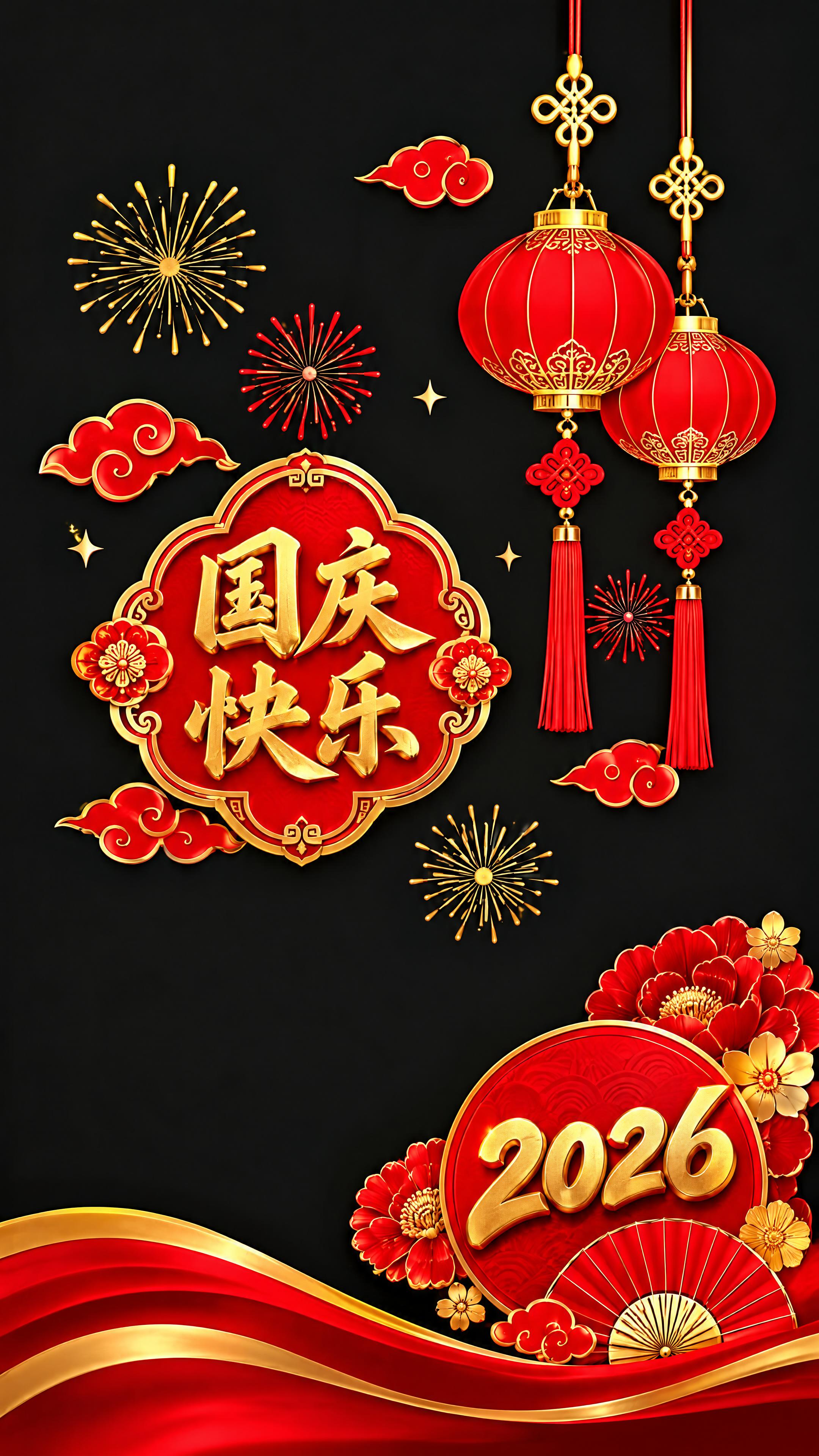第6扇玻璃贴：黑色背景，画面右侧有两个红色圆形灯笼（一大一小悬… - 图片创意预览
