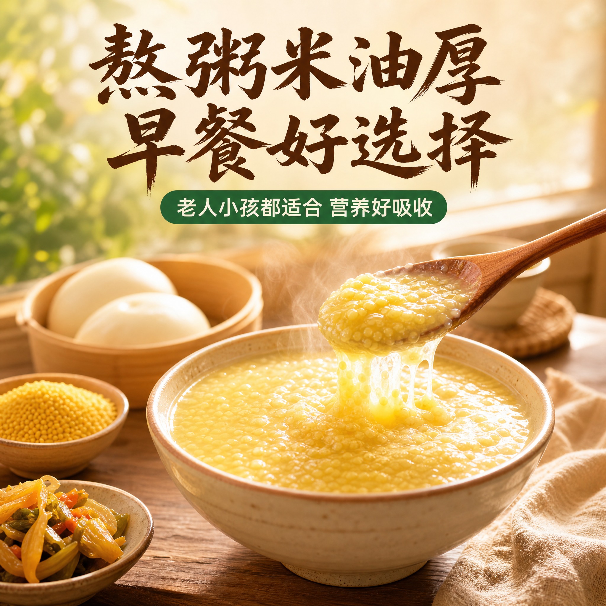 [主图-4 黄小米使用场景图] 早餐小米粥场景 老人小孩都适合… - 图片创意预览