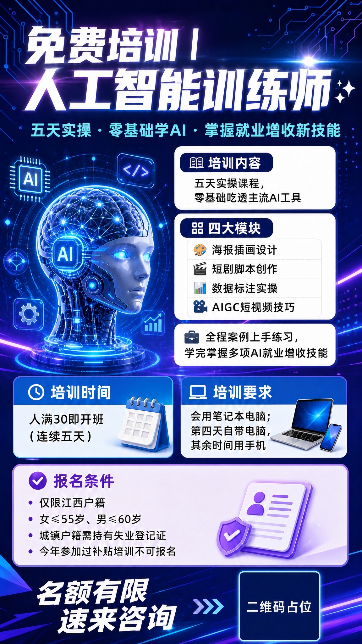 将画面左侧的职业装女性人物替换为与AI相关的科技元素，保持海报… - 图片创意预览