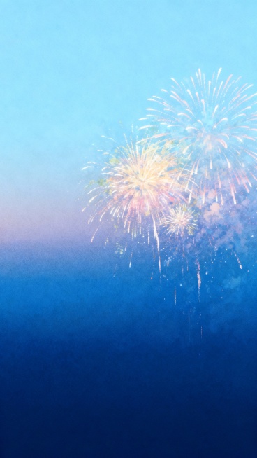 蓝色系渐变背景的图片，背景从靛蓝到深蓝平滑过渡，色彩柔和自然，充满生机与宁静感。带有烟花绽放预览效果