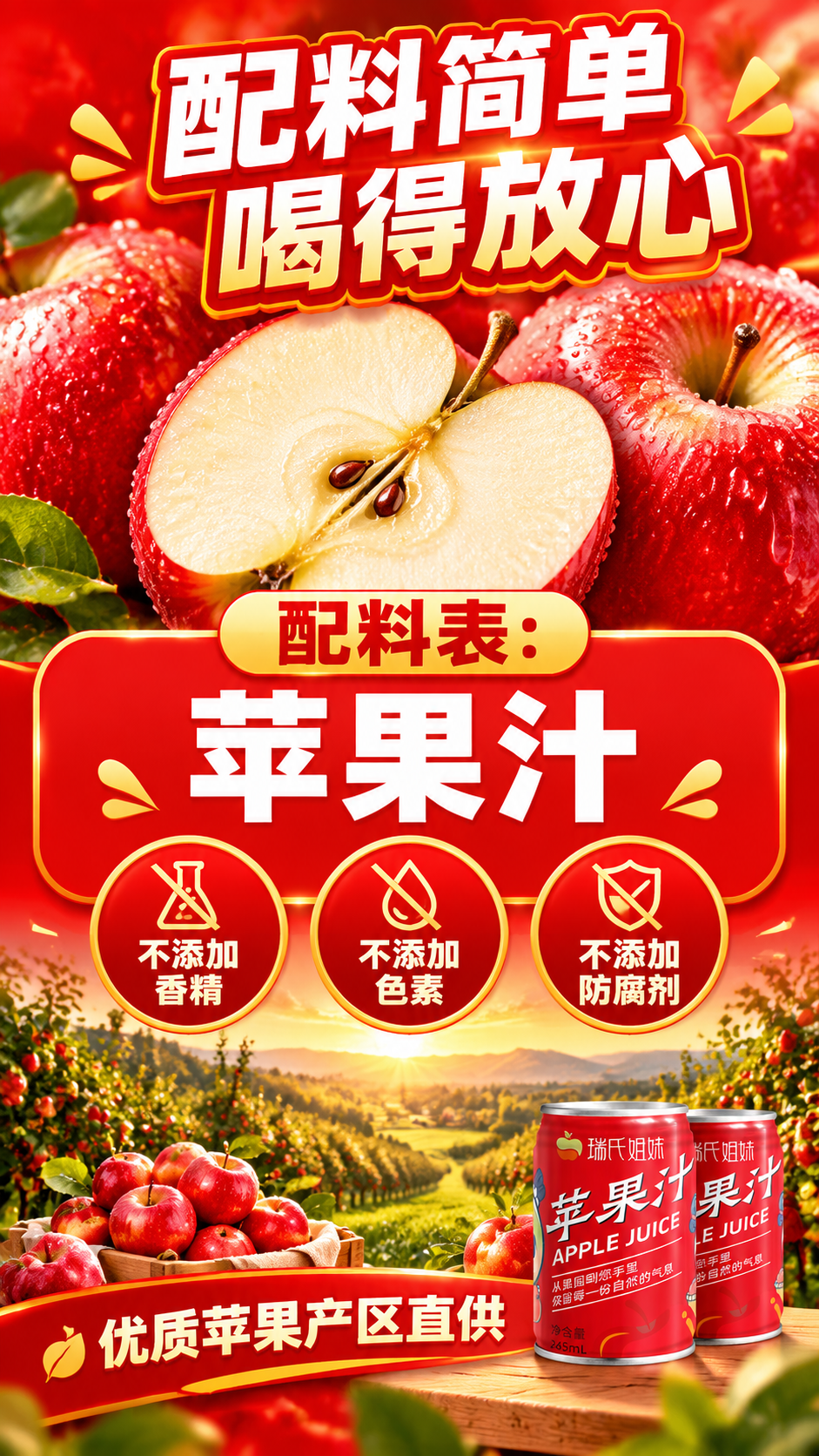 [商品] 成分展示专页，右下角小图使用【图1】瑞氏姐妹红罐苹果… - 图片创意预览