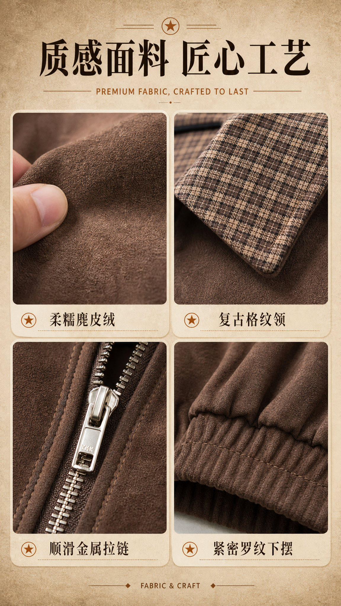[商品] 使用【图1】棕咖色复古麂皮绒翻领夹克；商品处理：保留… - 图片创意预览