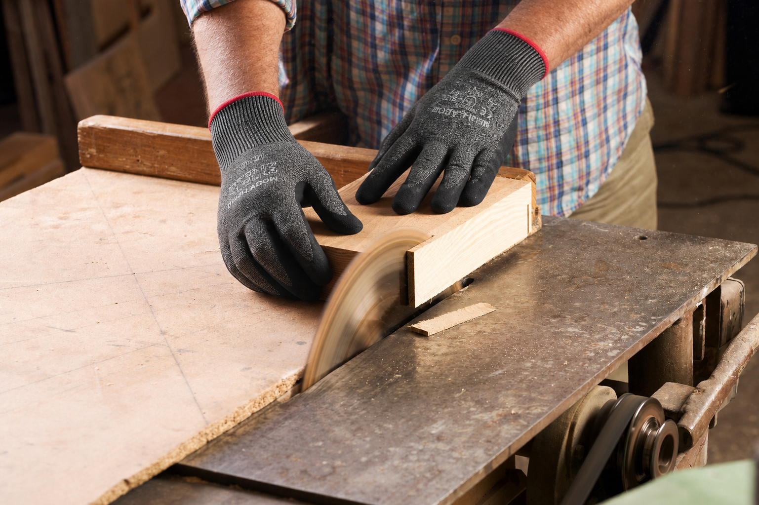 将图1中的黑灰针织浸胶劳保手套（掌面灰黑针织纹理带黑色浸胶涂层… - 图片创意预览