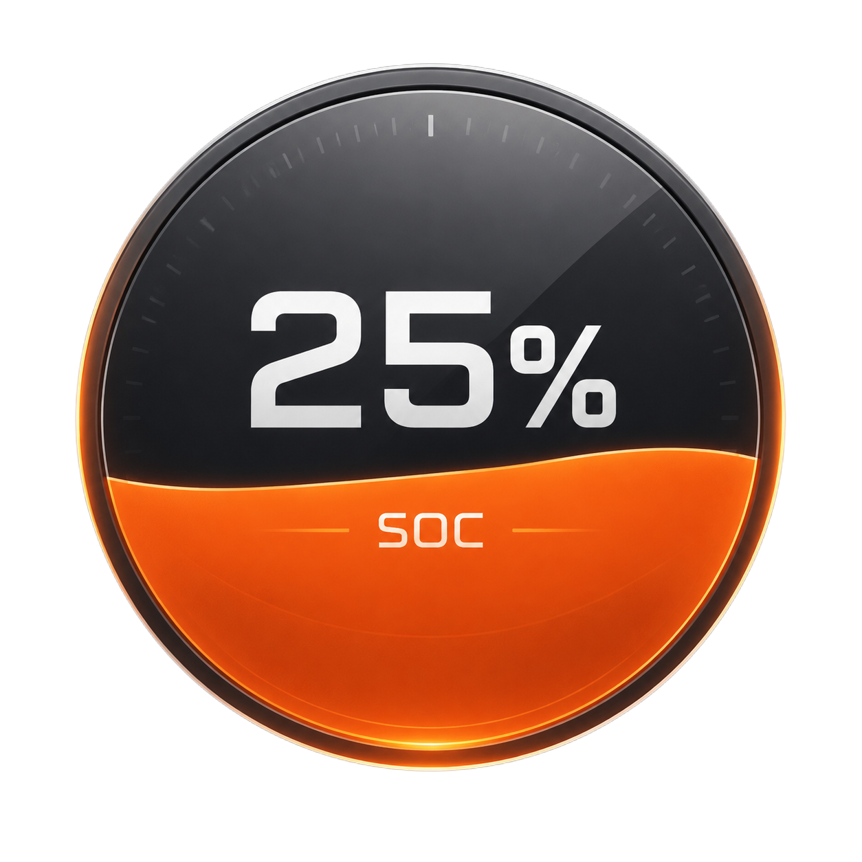优化这个圆形电量SOC仪表盘，使其更精致美观。保留25%和SO… - 图片创意预览