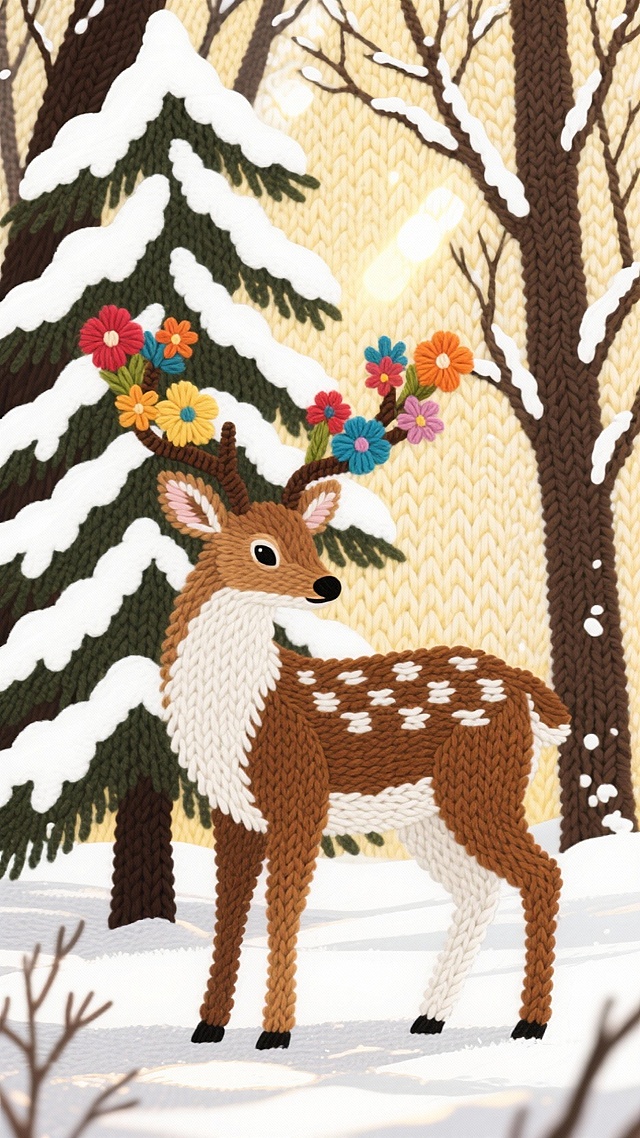 扁平绒线小鹿现身冬日森林🦌