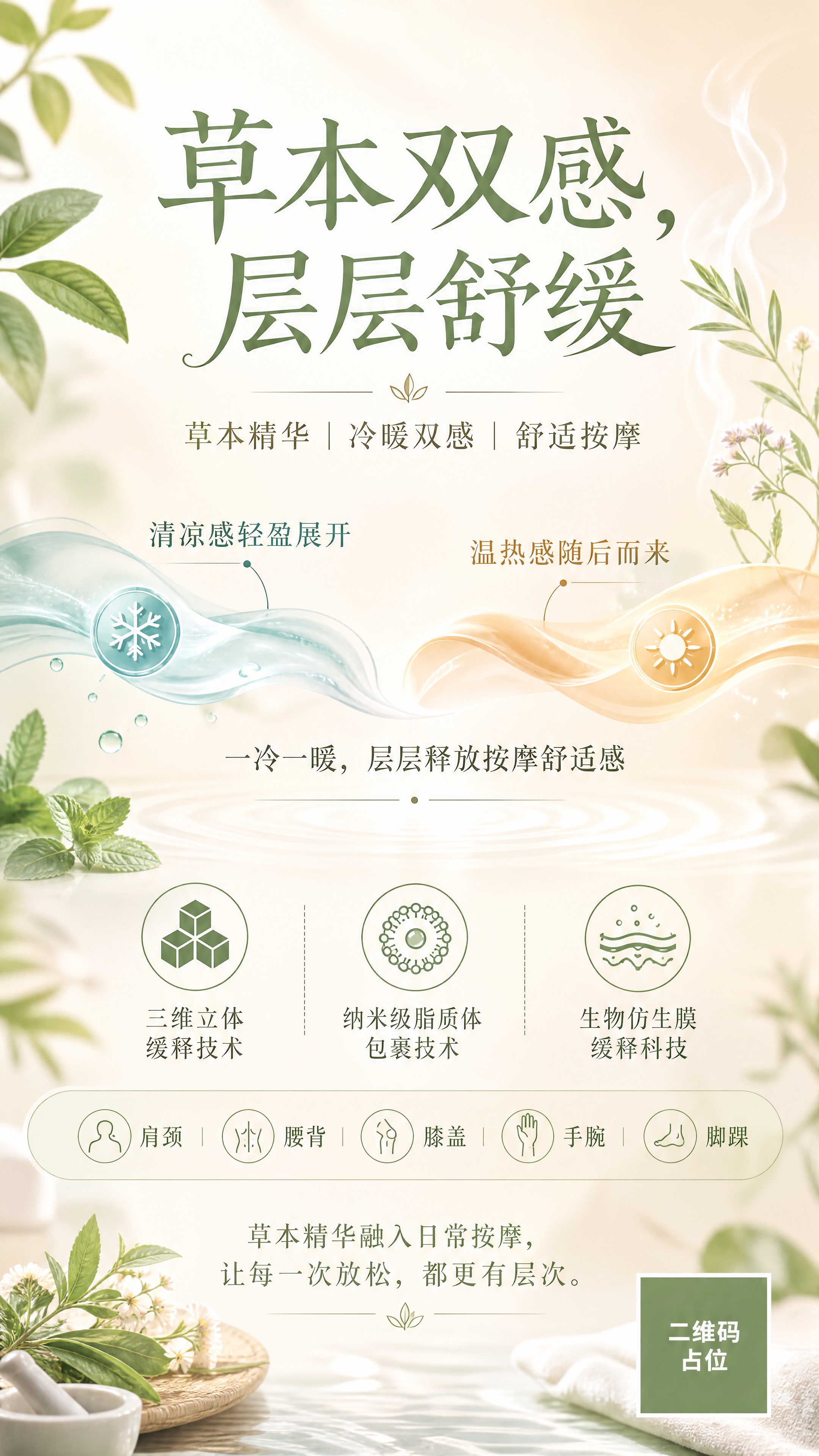 大健康养生私密风格竖版海报，米色+浅绿主色调，温润舒缓的草本养… - 图片创意预览