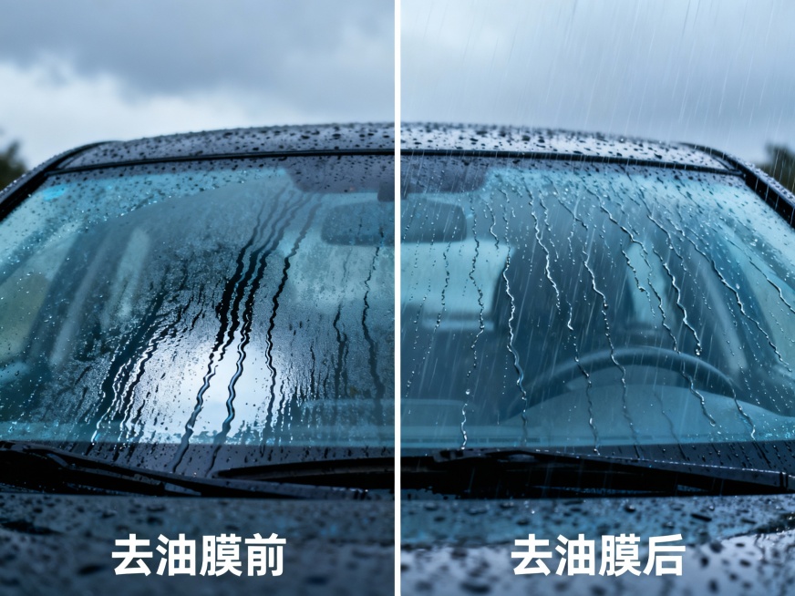 汽车挡风玻璃去油膜前后对比图，生成4张预览效果