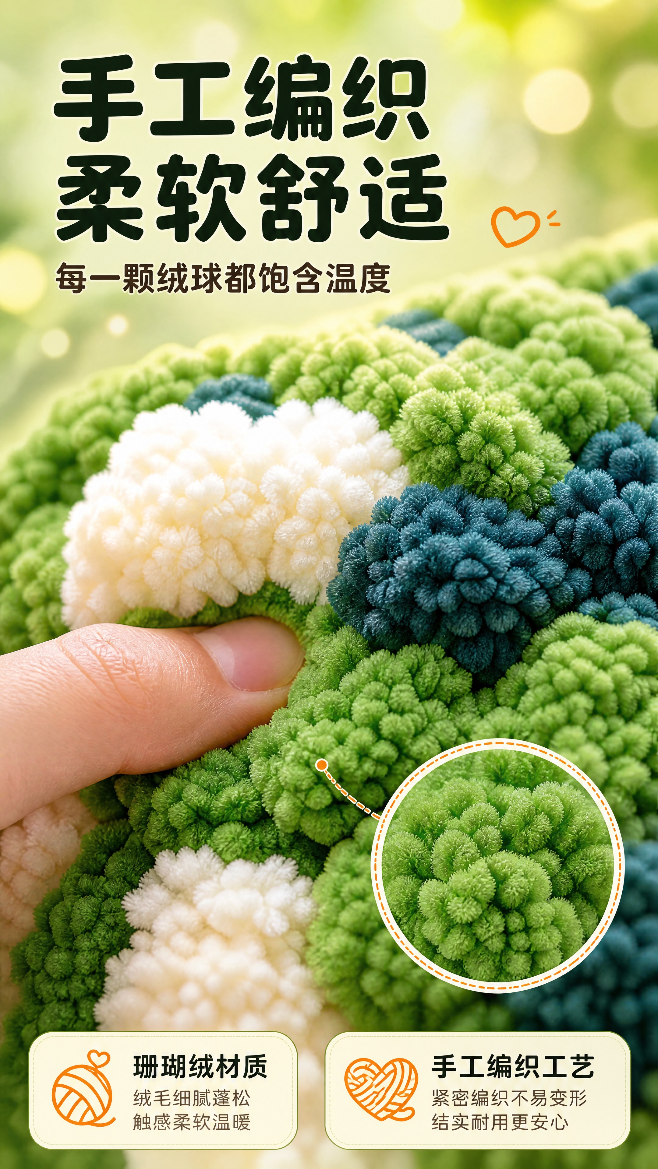 [商品] 使用【图1】鹦鹉编织棉窝；保留珊瑚绒绒球编织材质、绿… - 图片创意预览