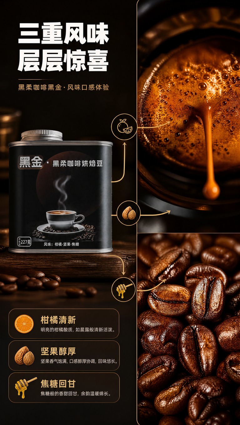 [商品] 使用【图1】黑柔咖啡黑金系列咖啡豆铁罐；保留罐体外观… - 图片创意预览
