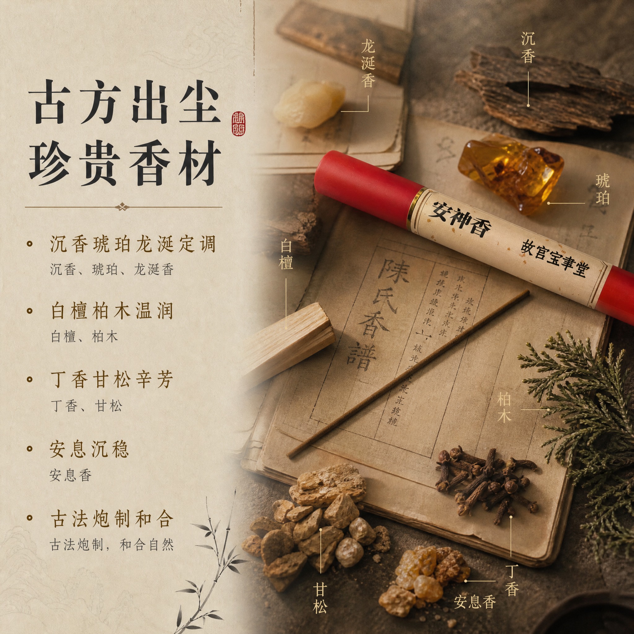 [主图-2] 核心亮点 古方传承与珍贵香材展示 [统一基调]… - 图片创意预览