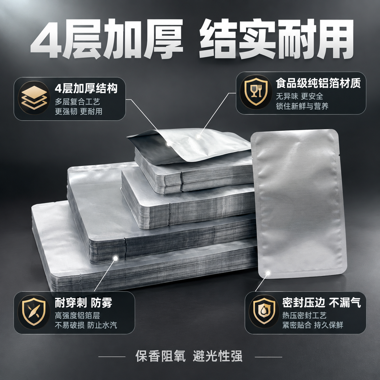 [主图-2] 核心功能亮点证明图，展示铝箔袋4层加厚结构与耐穿… - 图片创意预览