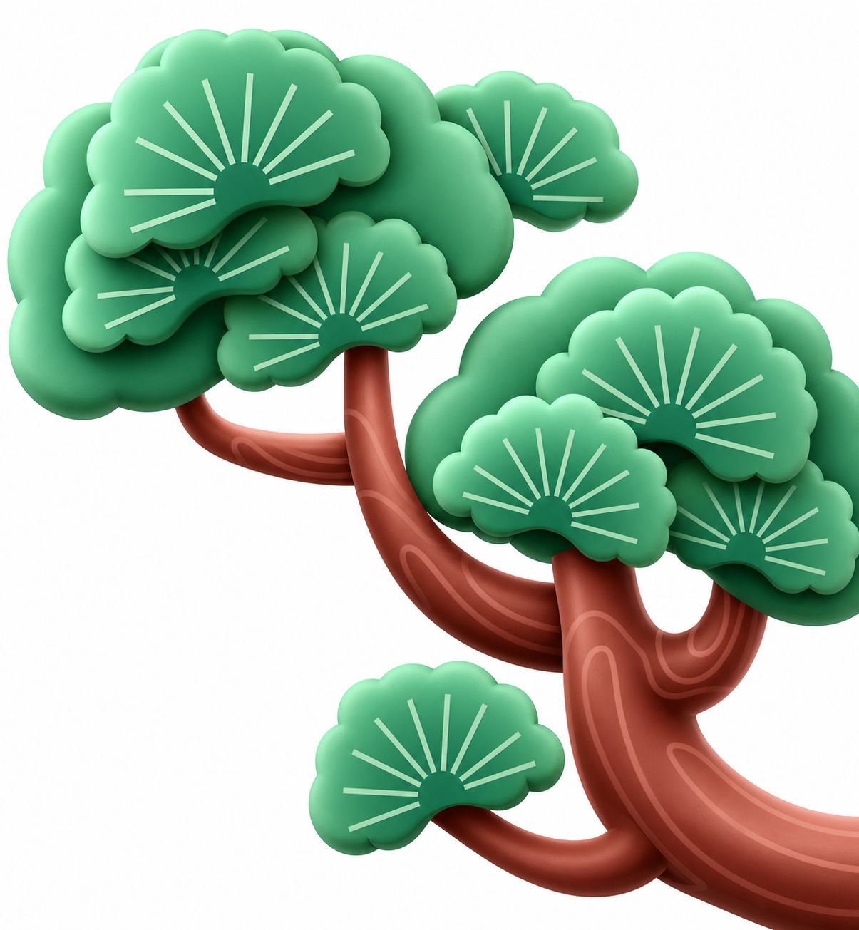 将这棵国潮风格的松树插画生成3D立体效果，保持原有的造型、绿色… - 图片创意预览
