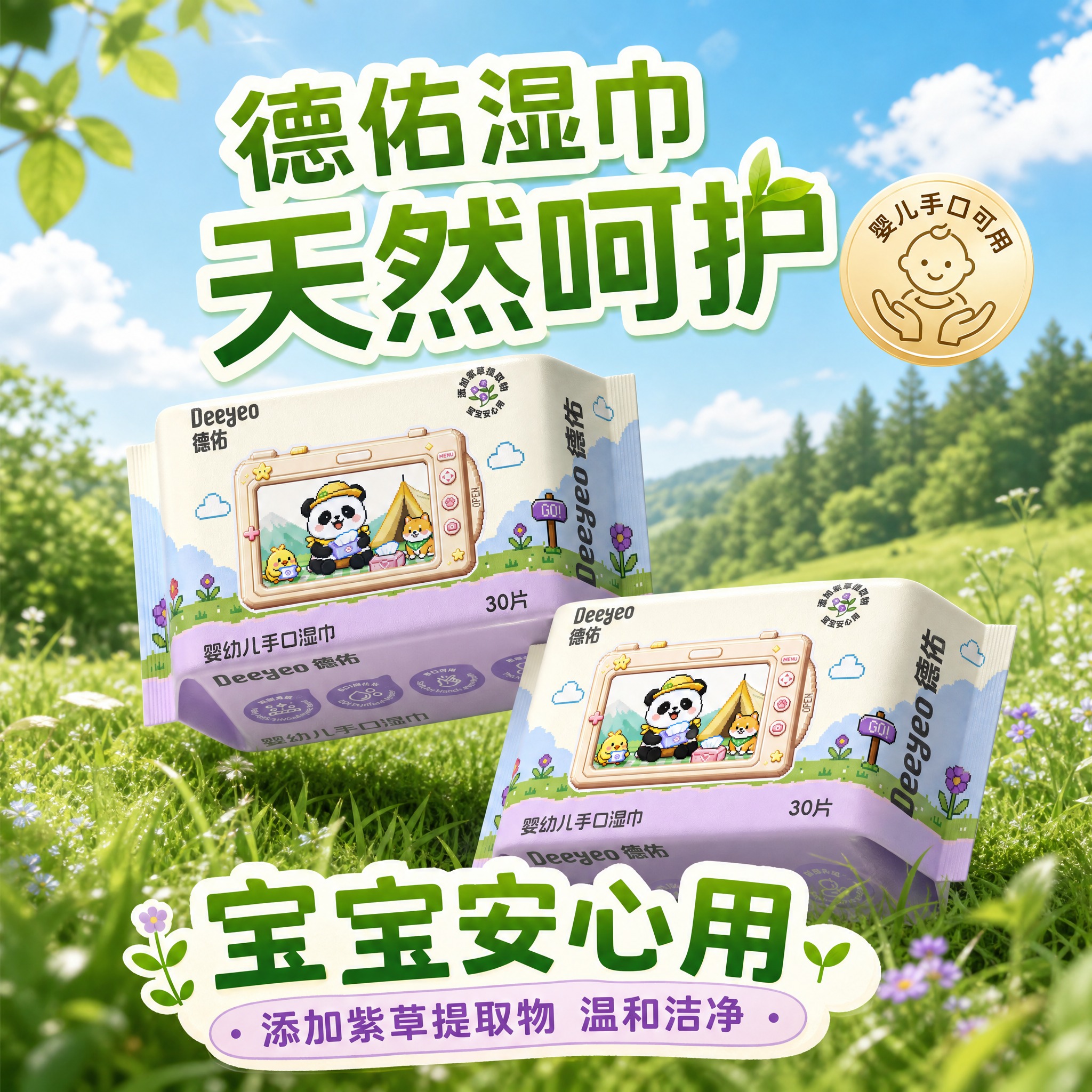 模仿参考图的构图和版式，为德佑婴幼儿手口湿巾制作电商创意图，1… - 图片创意预览