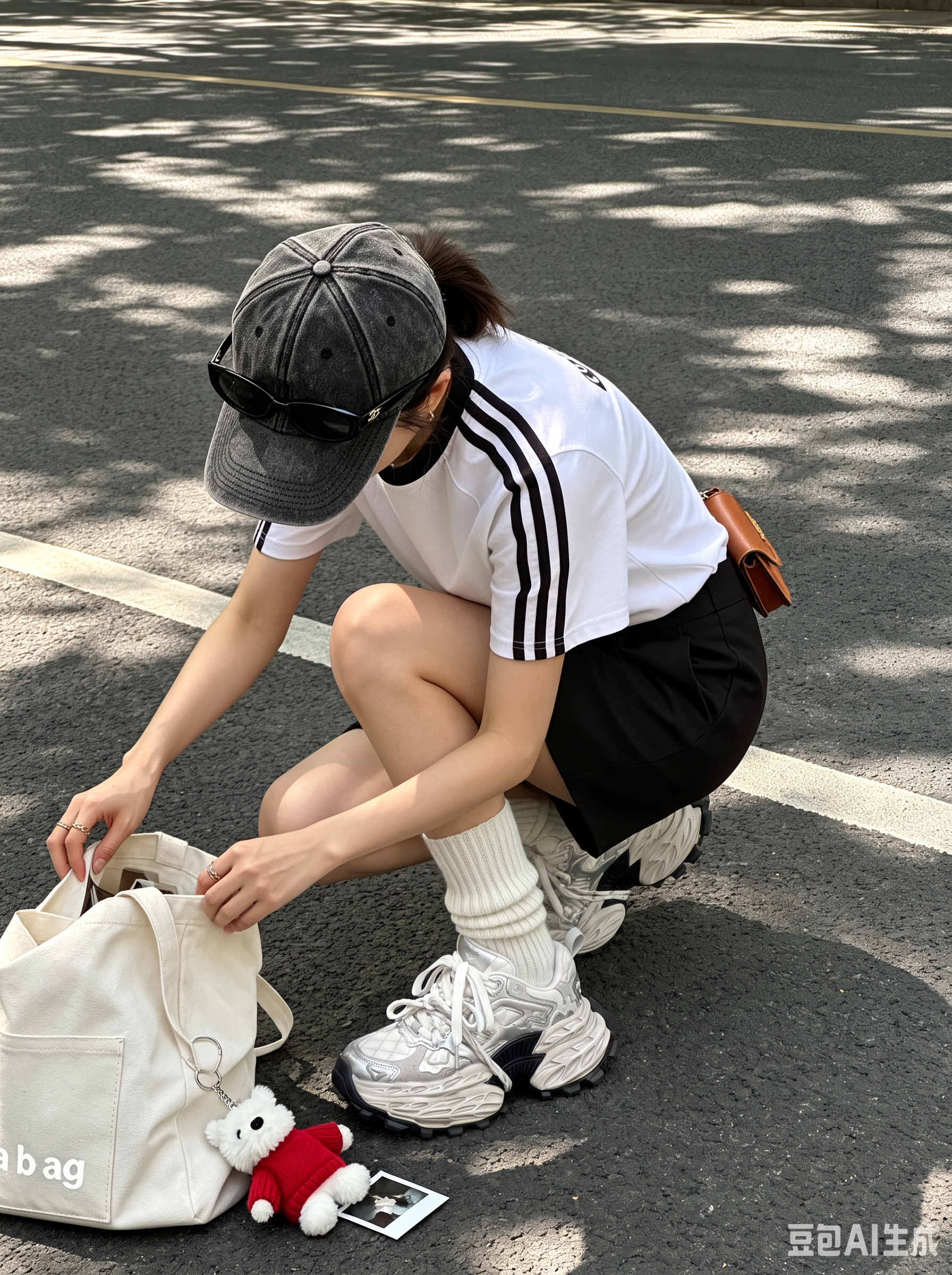 请将参考图1和参考图2中的【银白灰拼色厚底老爹鞋】1:1 还原… - 图片创意预览