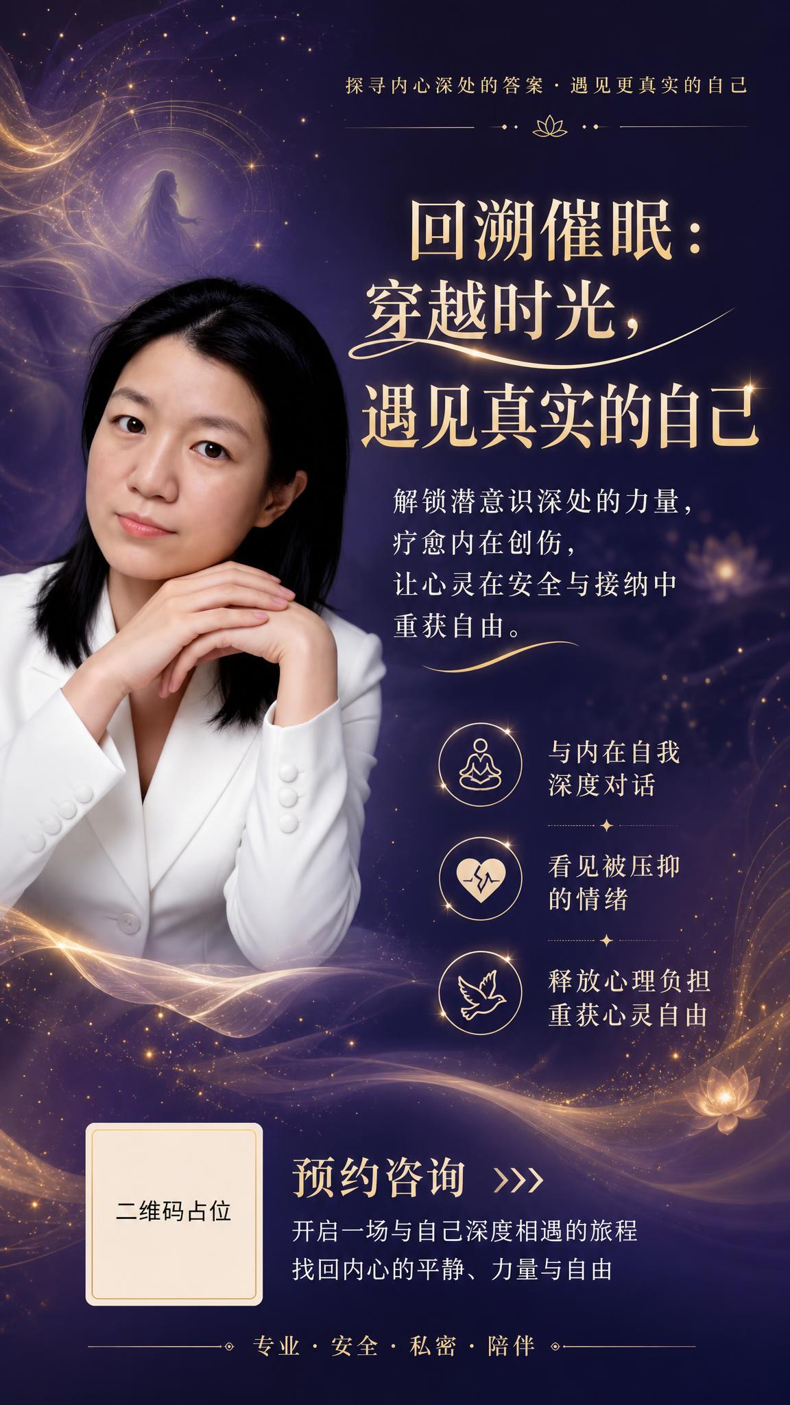 高端女性回溯催眠宣传海报，竖版9:16，高端大气，有女性特点，… - 图片创意预览