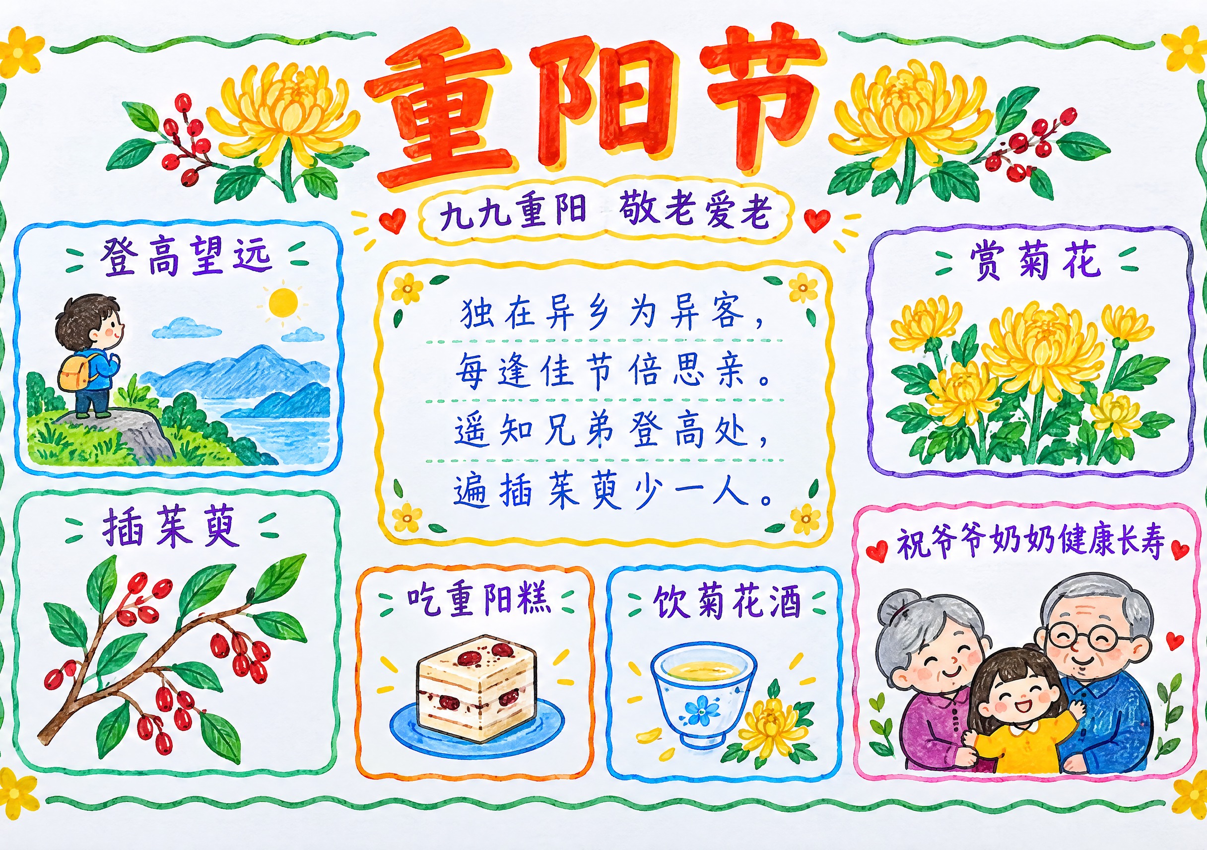 纯白色纸张背景上的小学生手抄报，A4横版构图（画面比例297:… - 图片创意预览