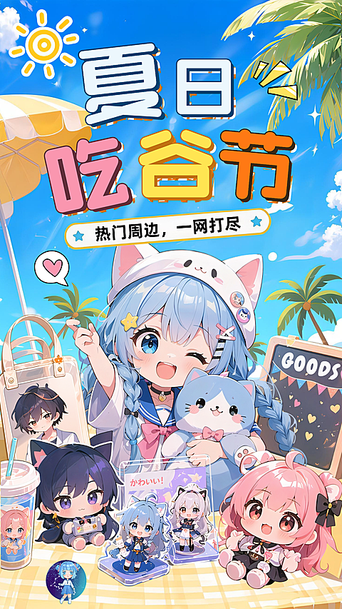 夏日谷子市集二次元周边商场企划活动手机海报