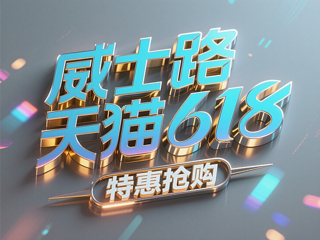 未来感3D金属大字，科技风促销设计，天猫618特惠抢购。
