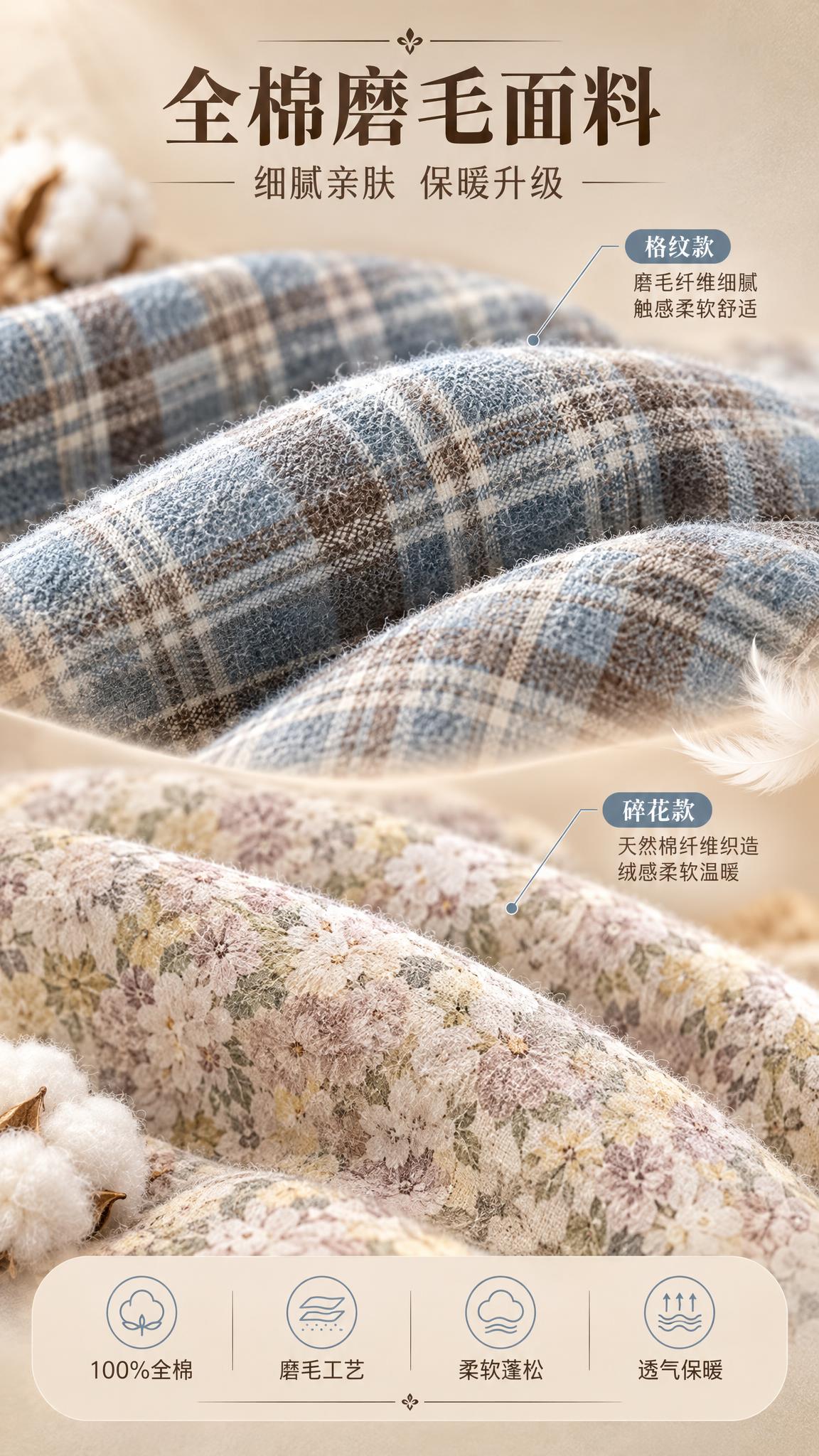 [商品] 使用【图1】与【图2】两款四件套面料；保留磨毛面料肌… - 图片创意预览