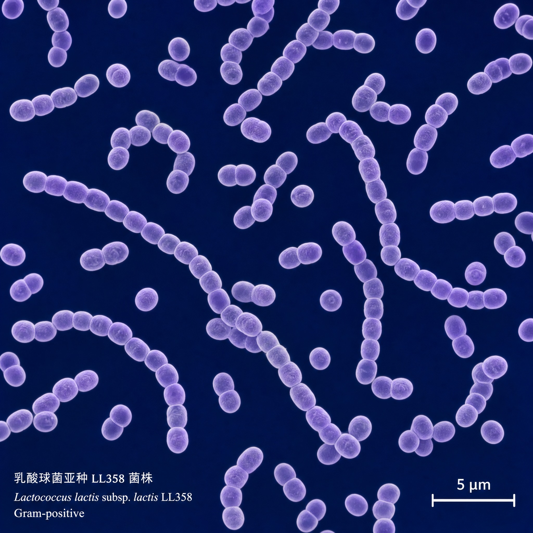 乳酸球菌亚种LL358菌株形态显微图像，球形或卵圆形细菌，成对… - 图片创意预览