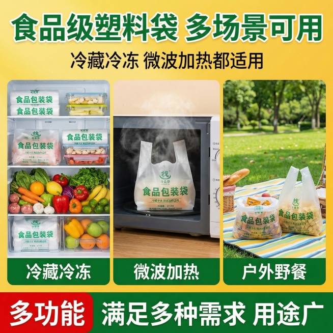 我的产品是食品包装袋，帮我做50张拼多多风格的主图预览效果