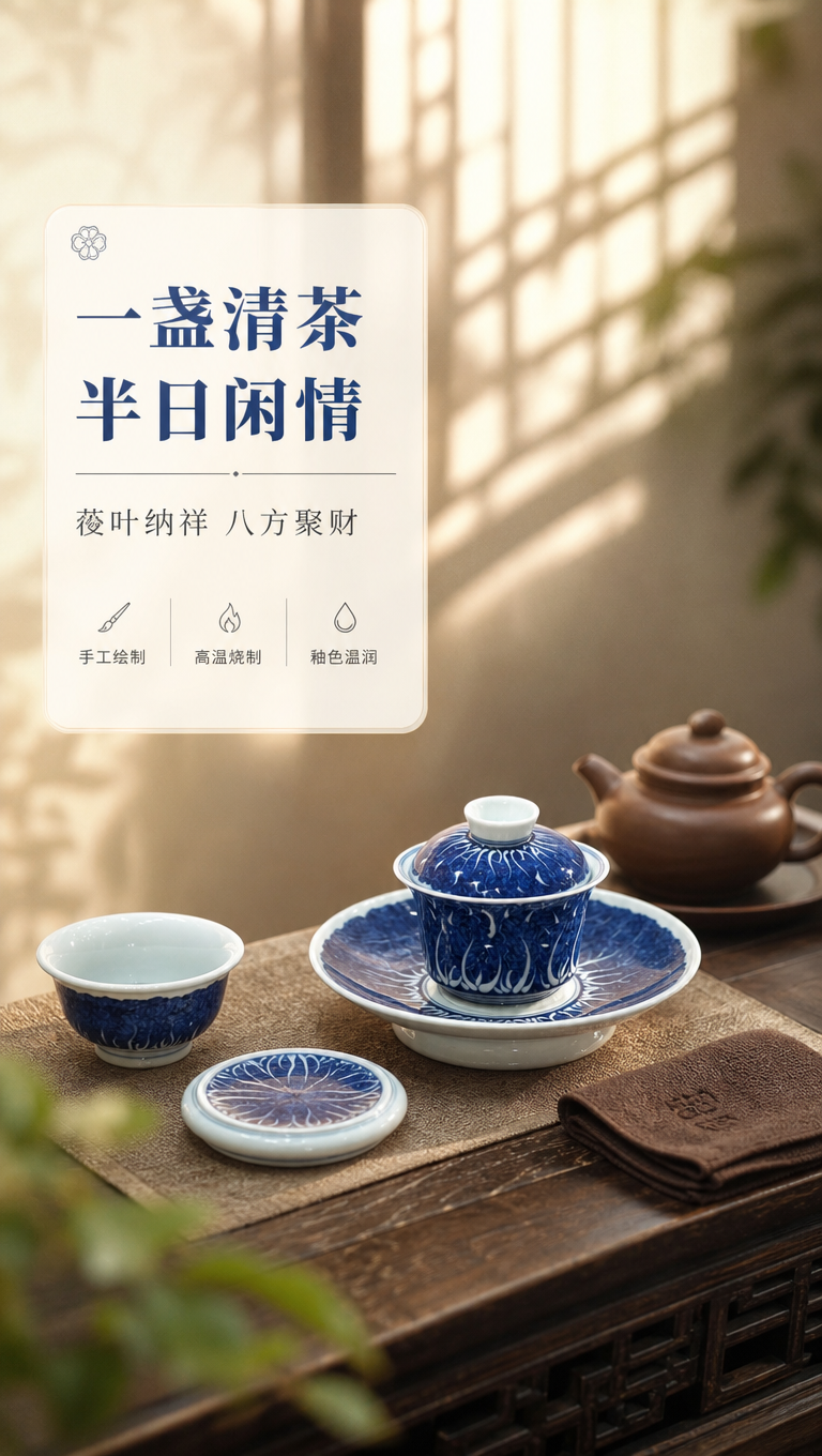[商品] 使用【图1】艺笙手作八方来财菘叶纳祥青花盖碗套组；保… - 图片创意预览