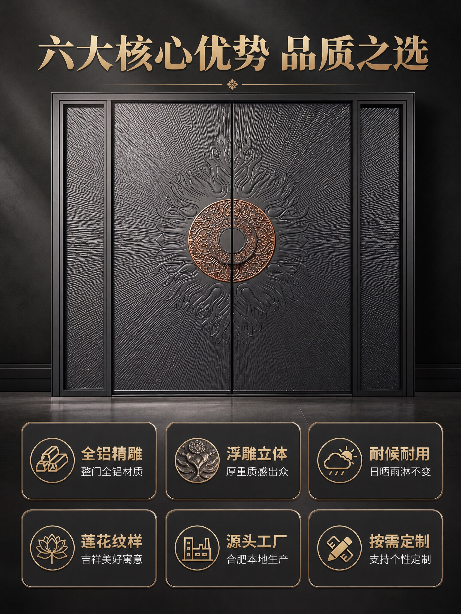 [商品] 使用【图1】臻尚铂门太阳莲花精雕全铝别墅大门；保留深… - 图片创意预览