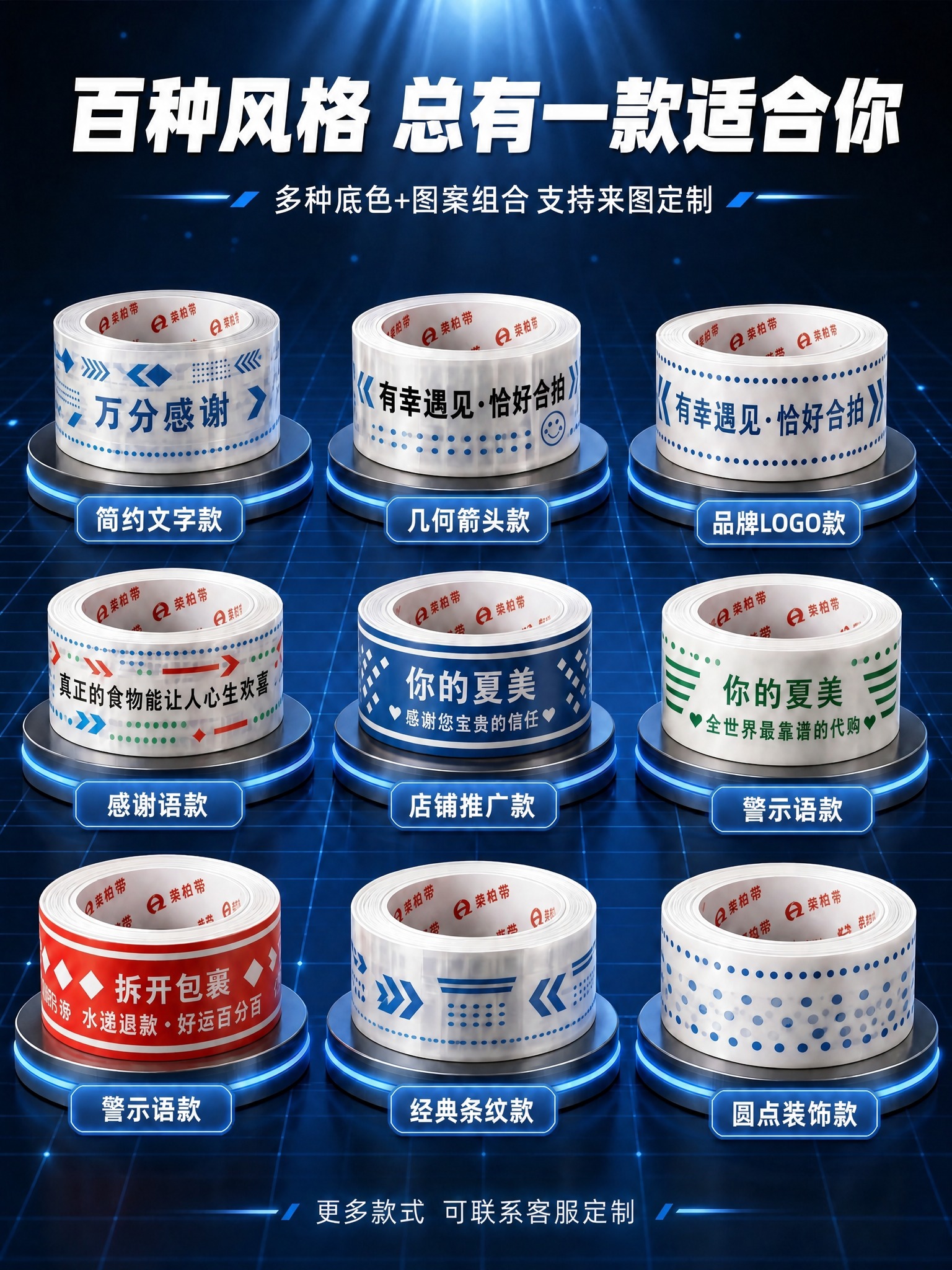 将第一行第二个胶带（几何箭头款）上的文字'清添加店主微信'替换… - 图片创意预览