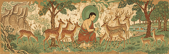 这是太子饲鹿图，帮我向左右画面白色的部分延伸图像，保证画面的连贯，请清晰理解的意思