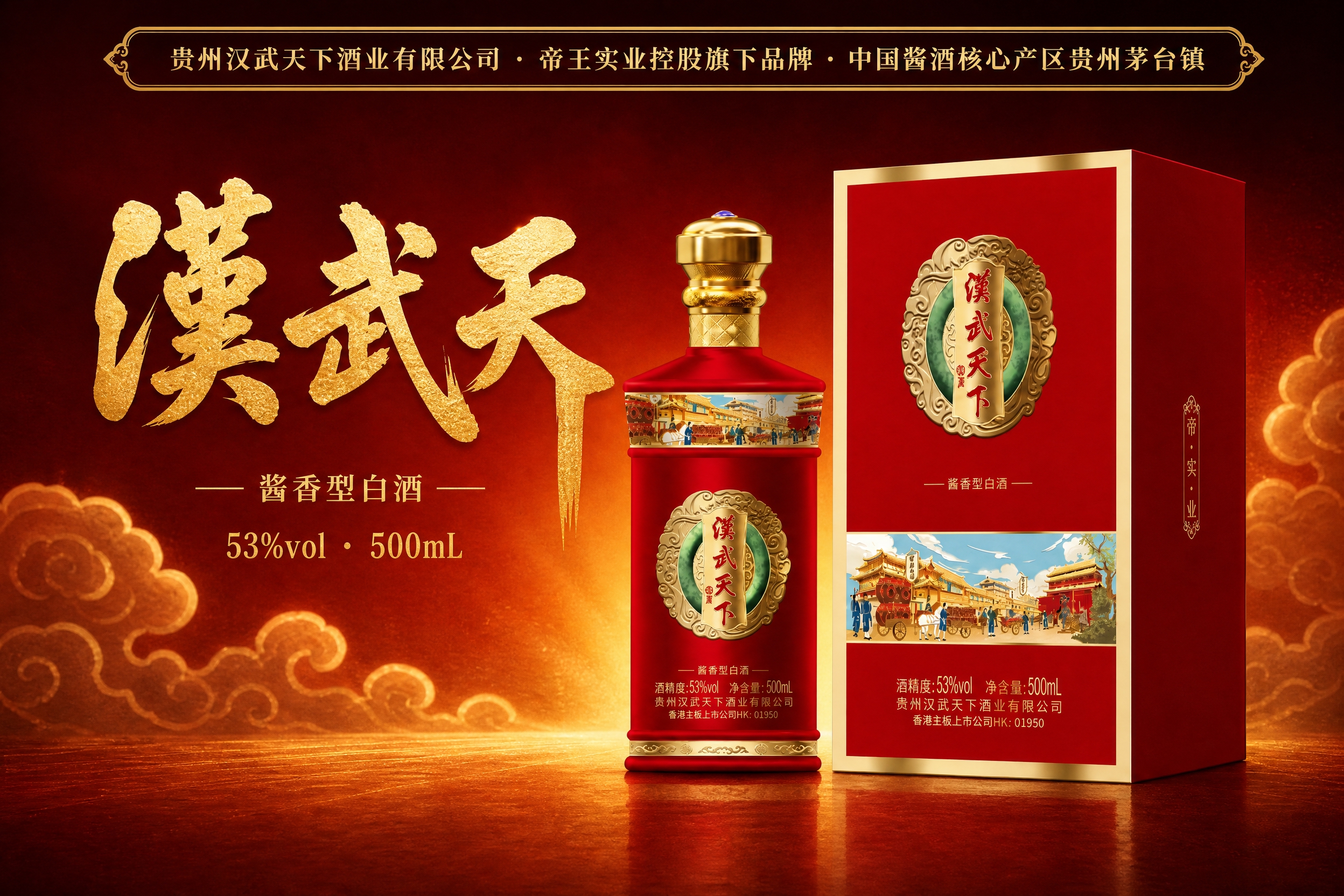 以参考图为基础重新生成品牌主视觉图，保留顶部金色书法大字"漢武… - 图片创意预览