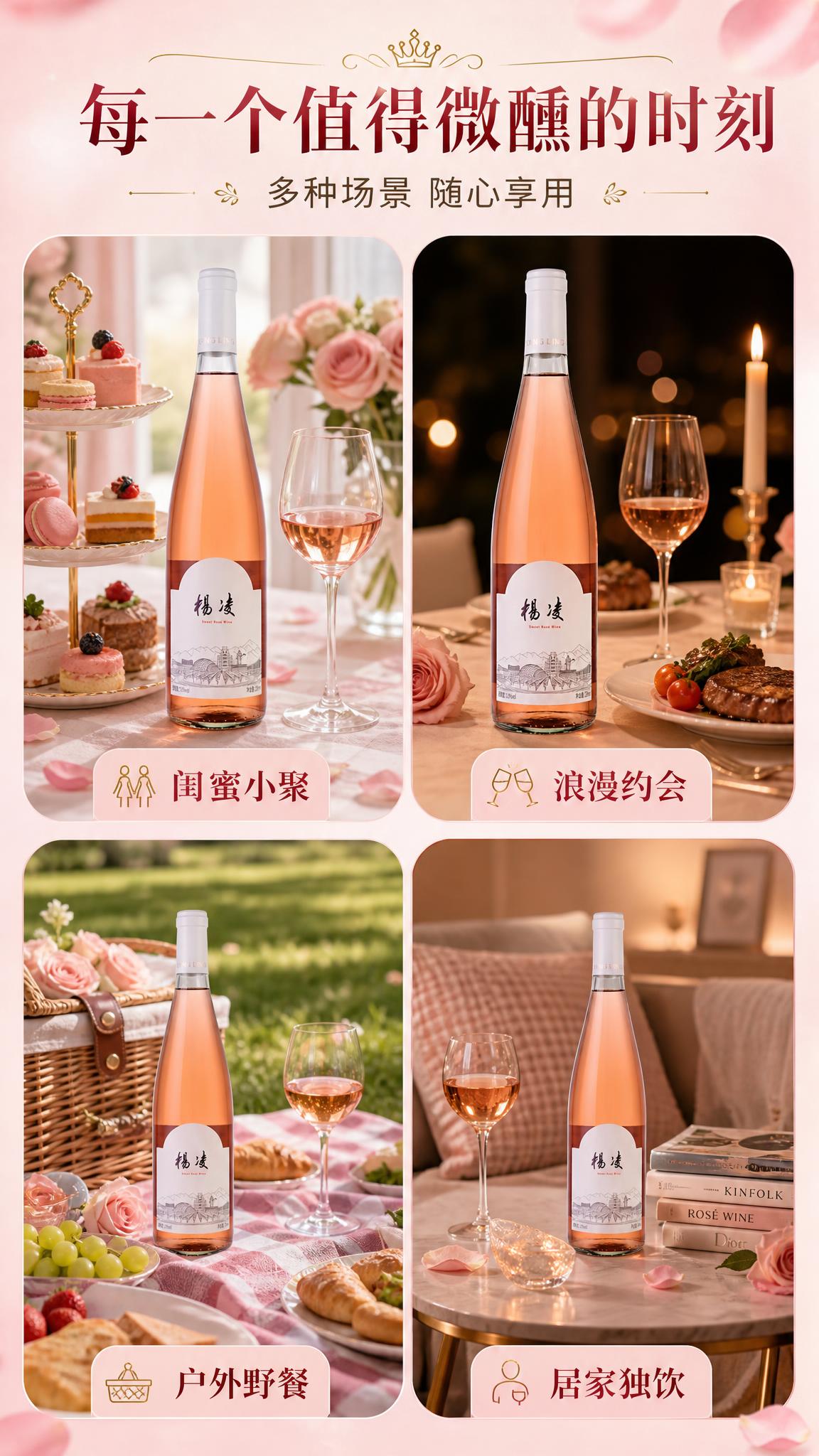 [商品] 使用【图1】杨凌甜型桃红葡萄酒；保留瓶身结构、比例、… - 图片创意预览