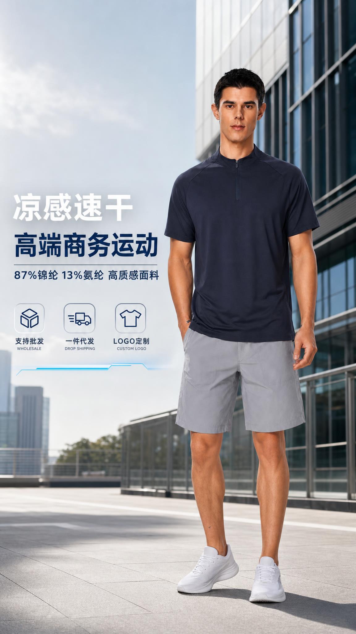 [第1张] 详情页头图主视觉-高端男士凉感速干立领短袖Polo… - 图片创意预览