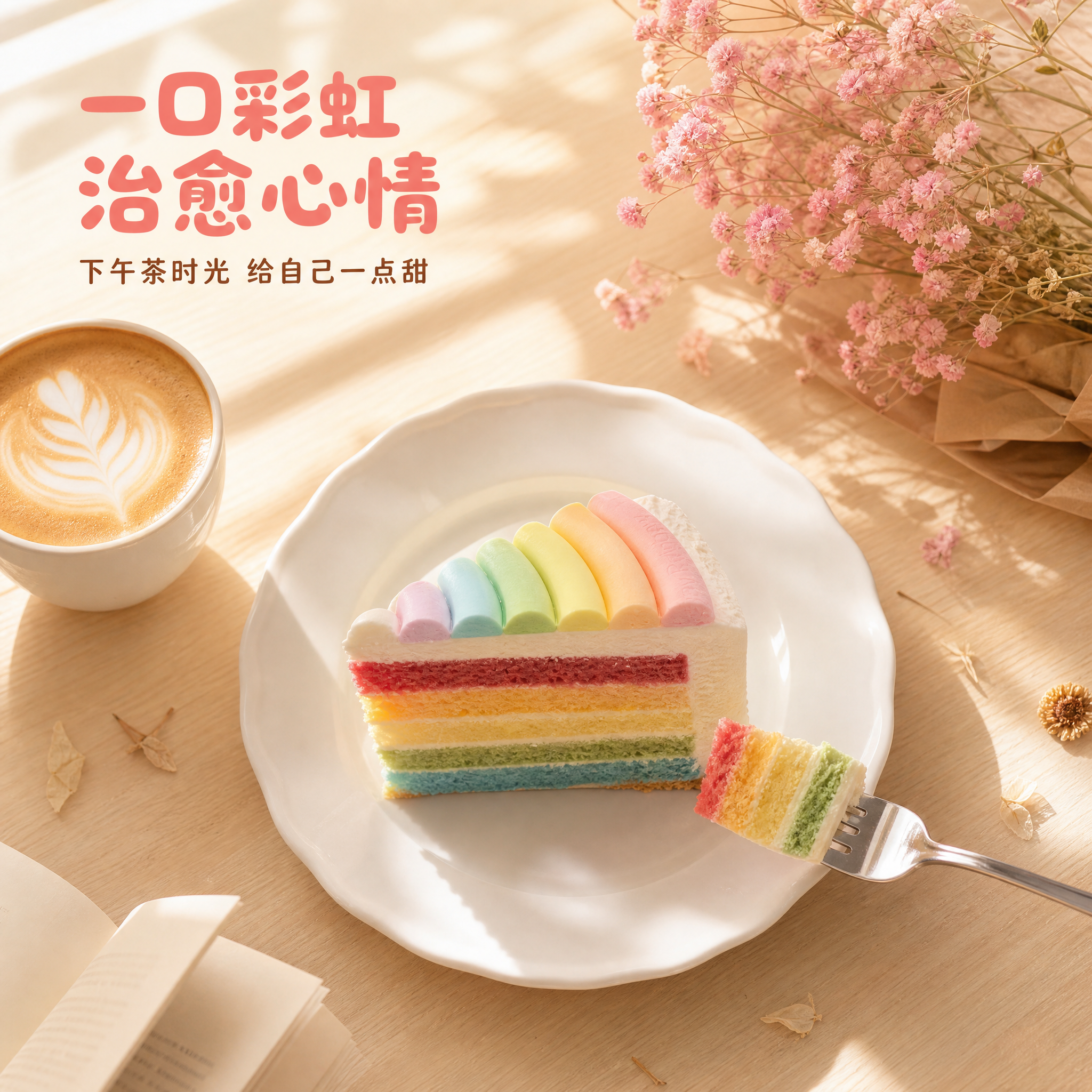 [主图-4] 彩虹蛋糕切块 场景体验 下午茶治愈时刻。 [统一… - 图片创意预览