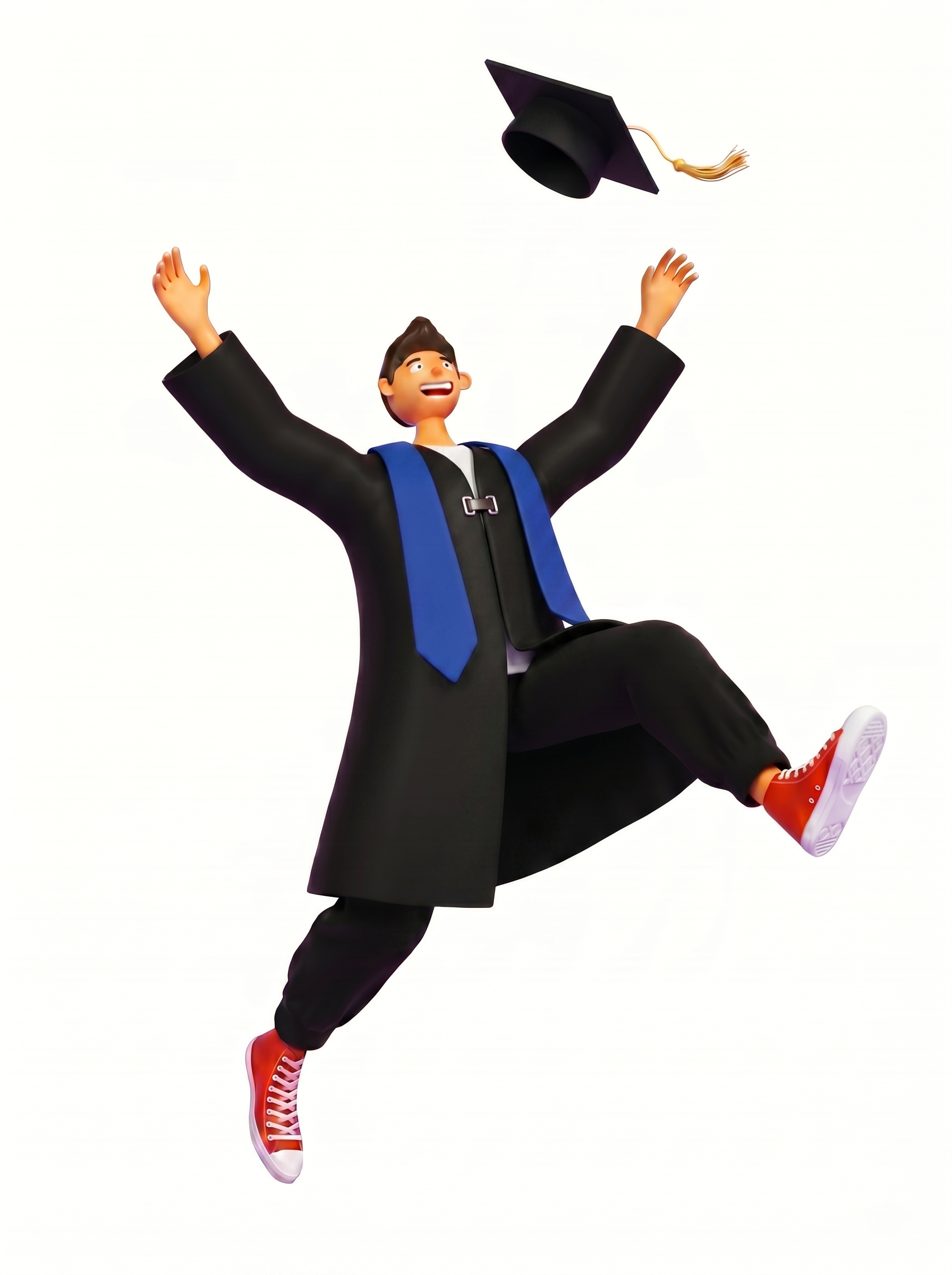 将空中飞起的毕业帽修改为黑色，将学士服胸前修改为扣起来的样式，… - 图片创意预览