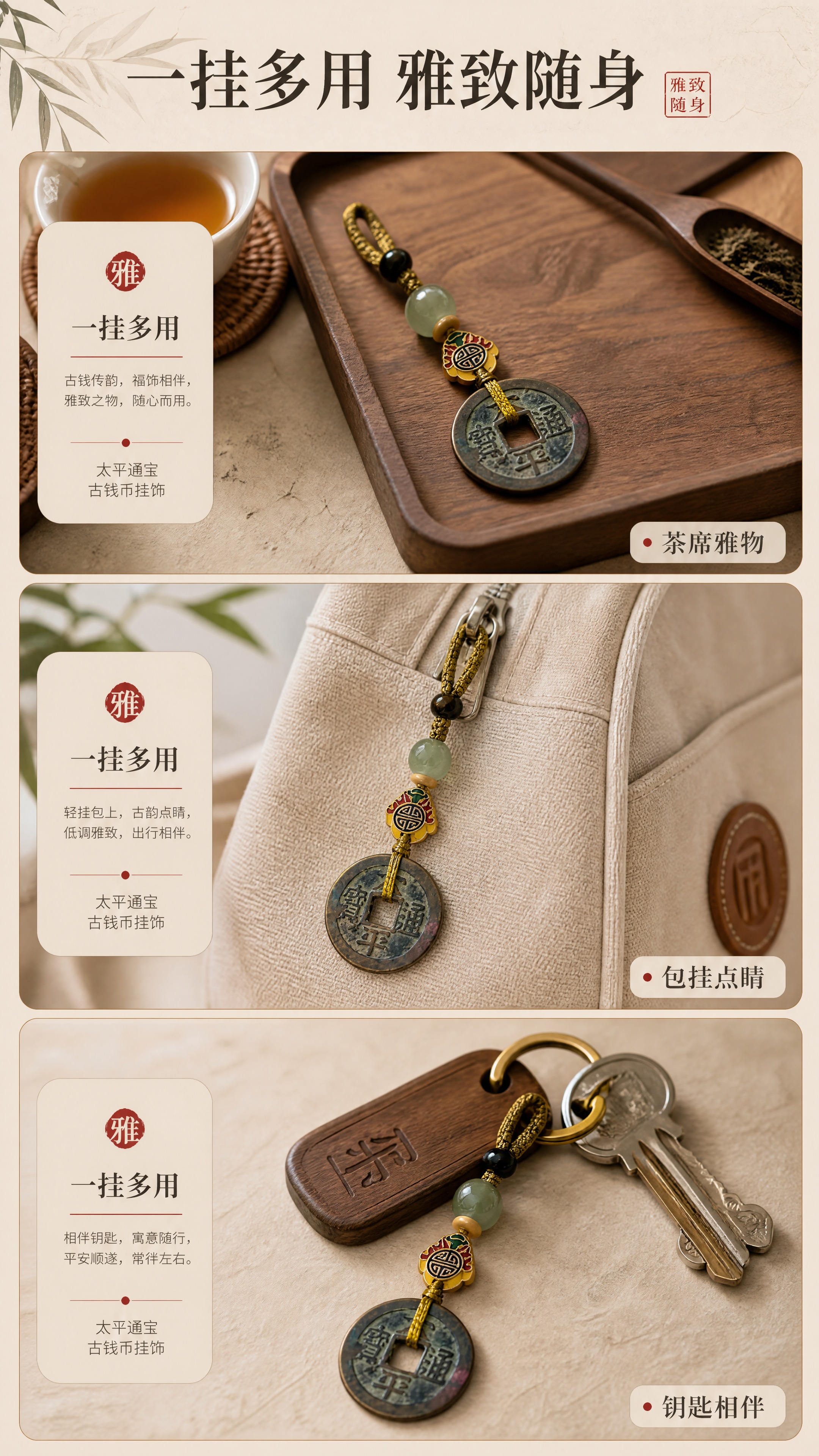 [商品] 使用【图1】太平通宝古钱币挂饰；保留古钱币、烧蓝福纹… - 图片创意预览