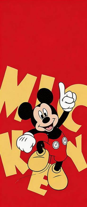 去除图片中间的垂直黑线，其余内容保持原样，背景、米奇形象、黄色文字都和原图一致预览效果