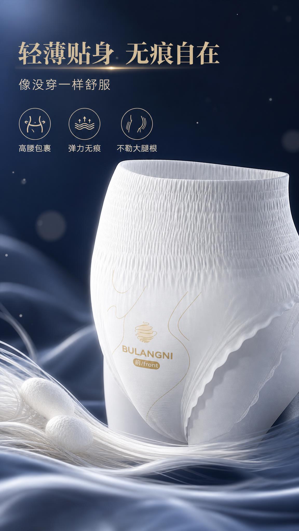 [商品] 使用【图2】布朗尼安睡裤单品；保留白色主体、金色BU… - 图片创意预览