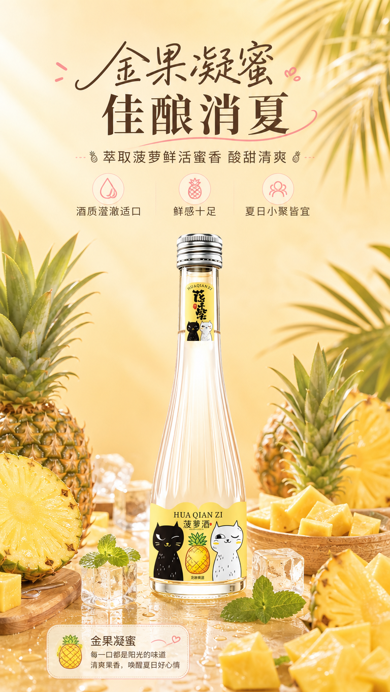 [商品] 使用【图3】花芊紫菠萝酒；保留透明玻璃瓶身、银色旋盖… - 图片创意预览