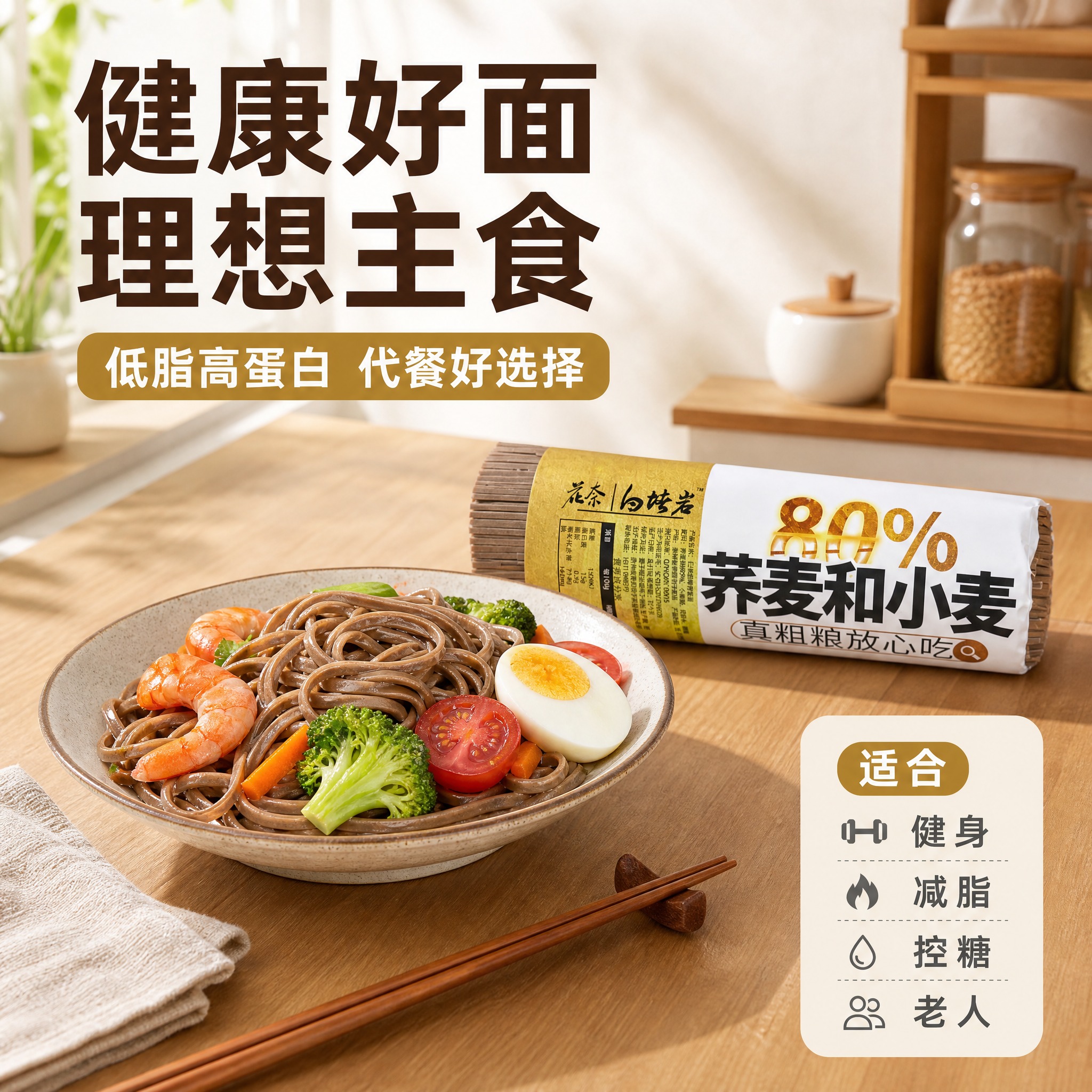 [主图-4] 花奈白塔岩80%荞麦和小麦挂面 食用场景 健康主… - 图片创意预览